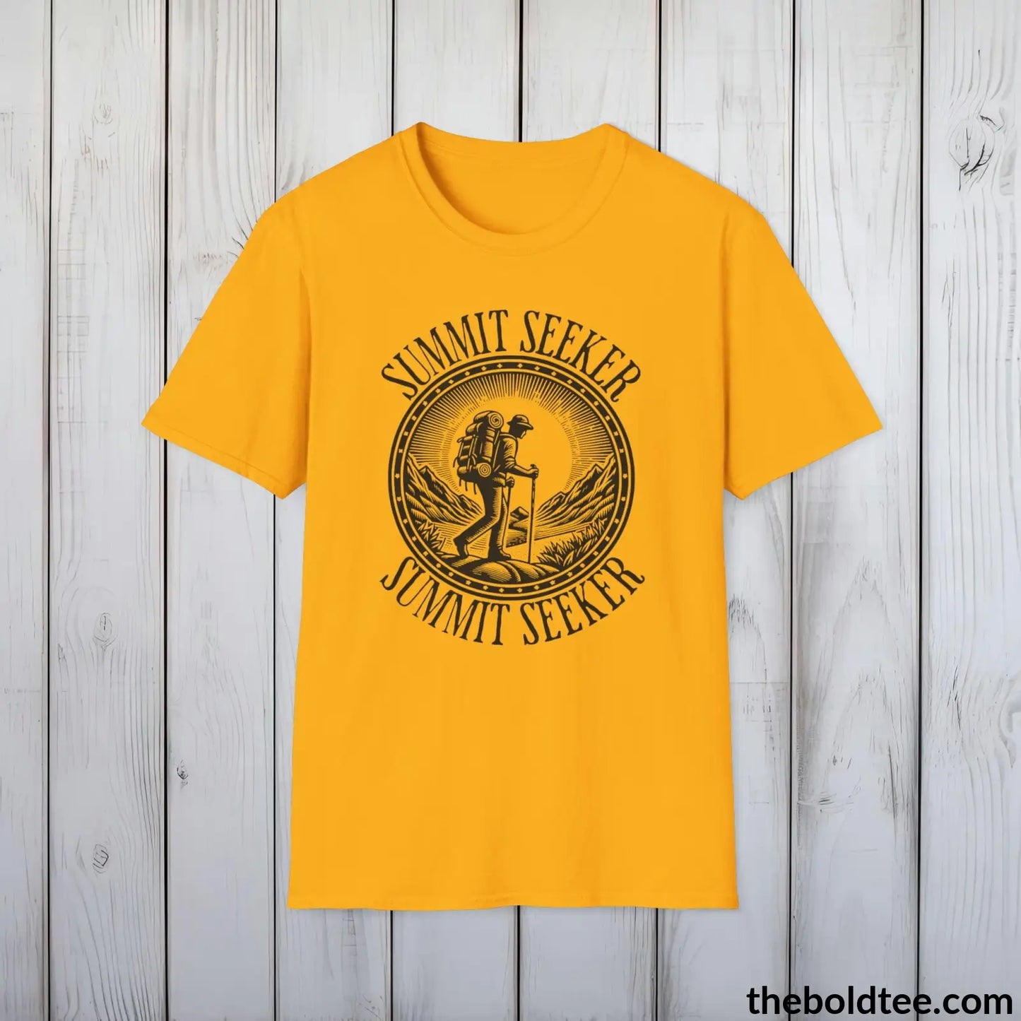 T-Shirt Gold / S SUMMIT SEEKER Hiking Tee - Sustainable & Soft Cotton Crewneck Unisex T-Shirt - 8 Trendy Colors