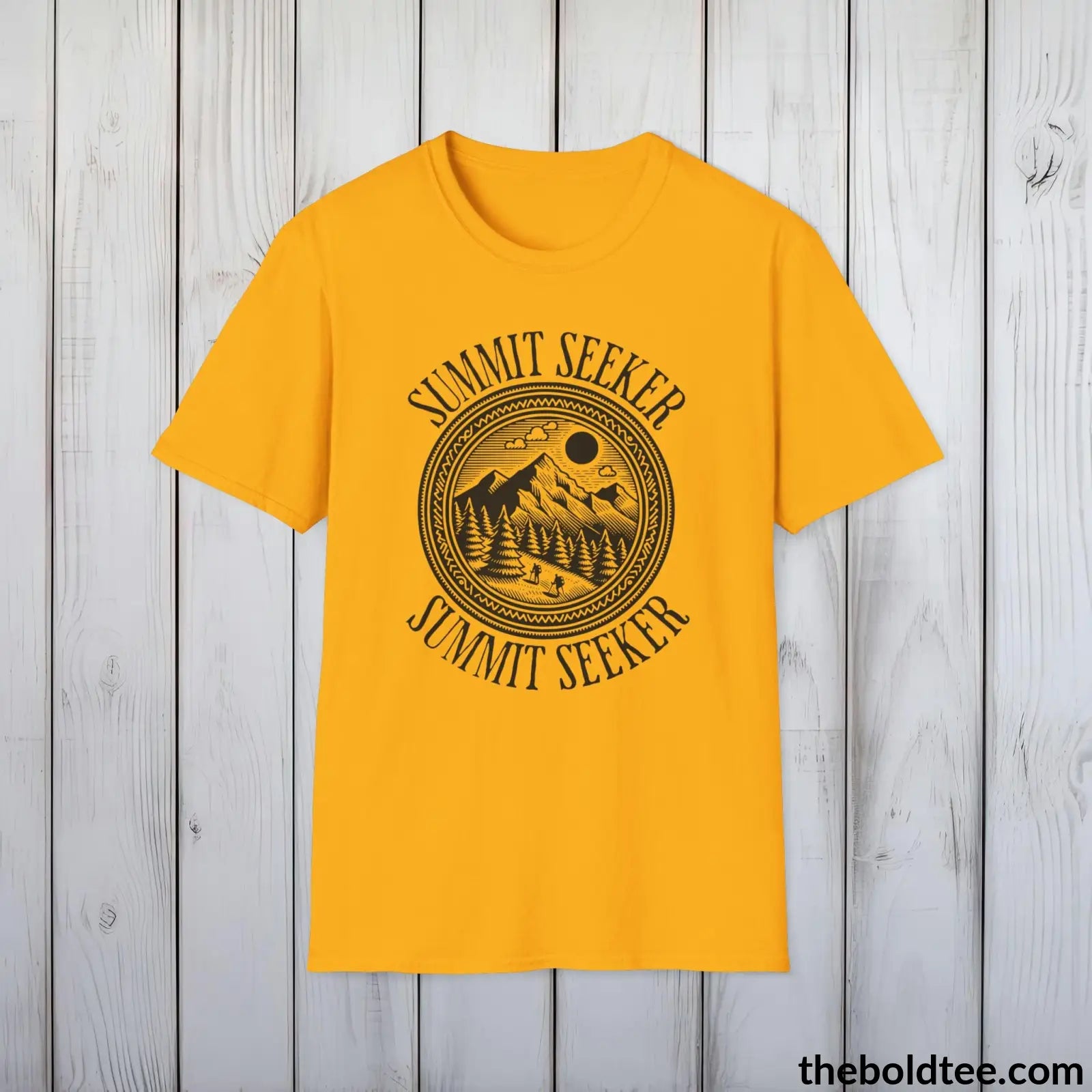 T-Shirt Gold / S SUMMIT SEEKER Hiking Tee - Sustainable & Soft Cotton Crewneck Unisex T-Shirt - 8 Trendy Colors