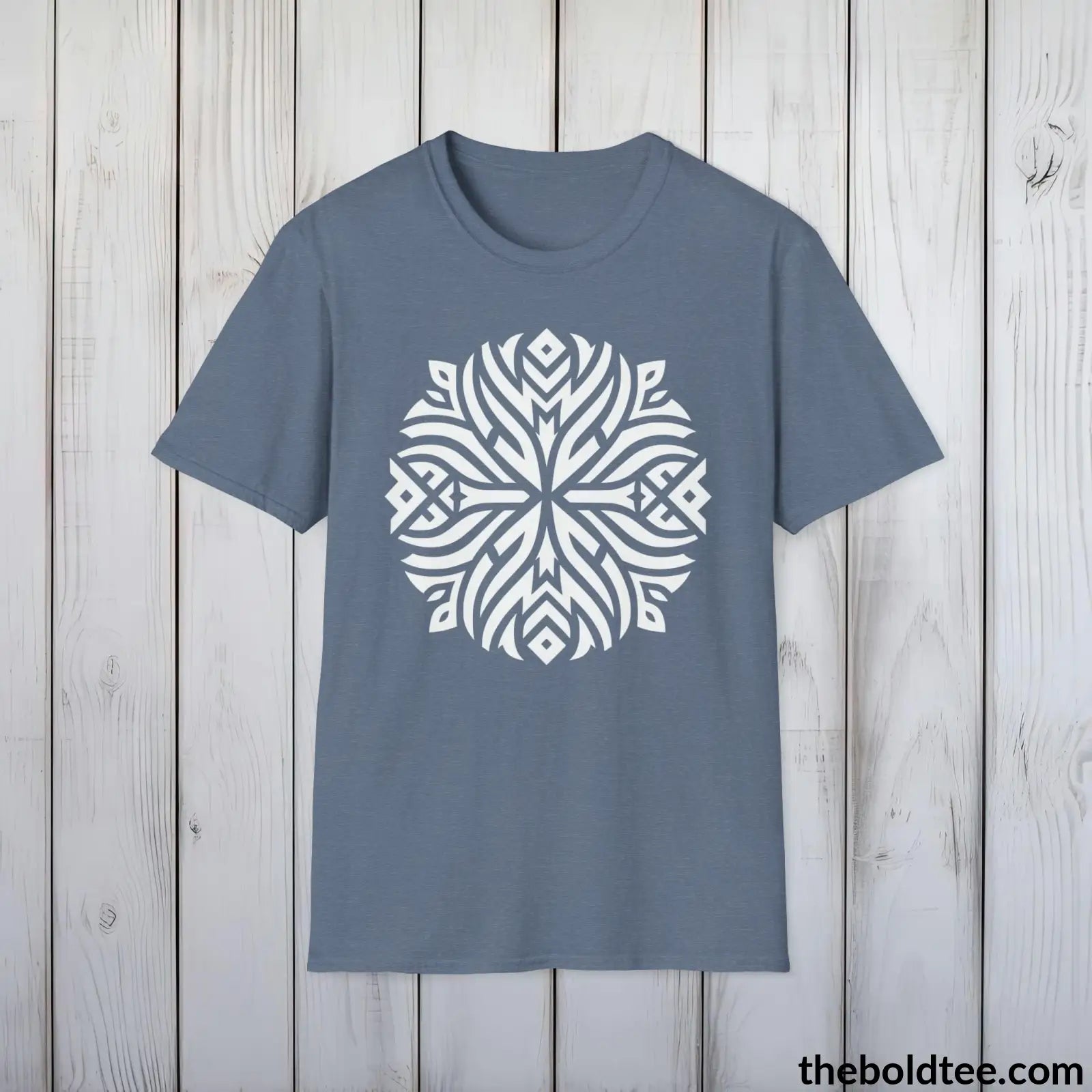 T-Shirt Heather Indigo / S Bold Tribal Pattern Tee - Premium Soft Cotton Crewneck Unisex T-Shirt - 9 Bold Colors