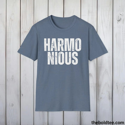 T-Shirt Heather Indigo / S HARMONIOUS Tee - Casual, Sustainable & Soft Cotton Crewneck Unisex T-Shirt - 9 Bold Colors