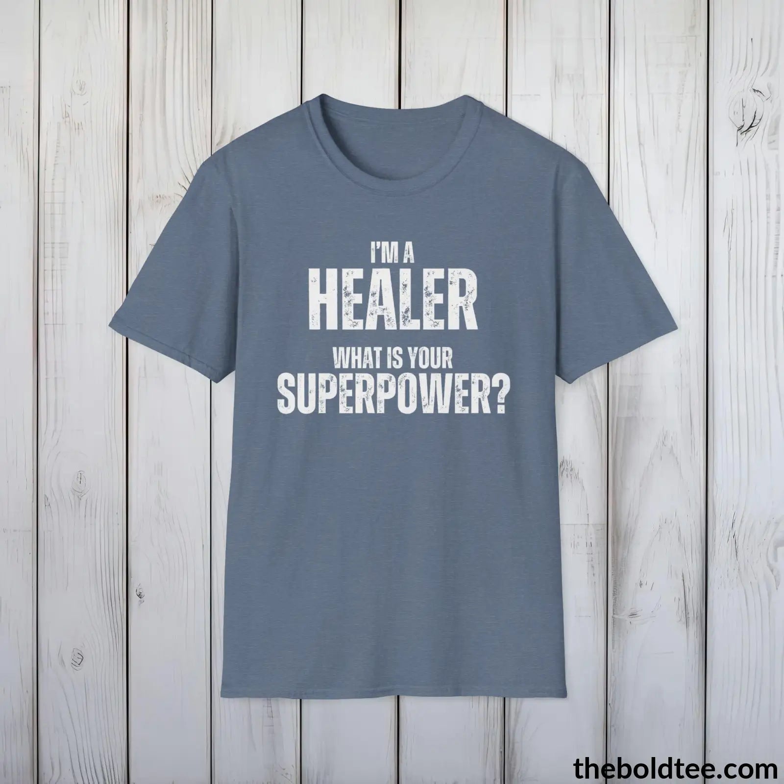 T-Shirt Heather Indigo / S HEALER Superpower Tee - Casual, Sustainable & Soft Cotton Crewneck Unisex T-Shirt - in 9 Bold Colors