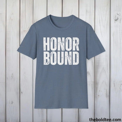 T-Shirt Heather Indigo / S HONOR BOUND Military Tee - Strong & Versatile Cotton Crewneck T-Shirt - 9 Bold Colors