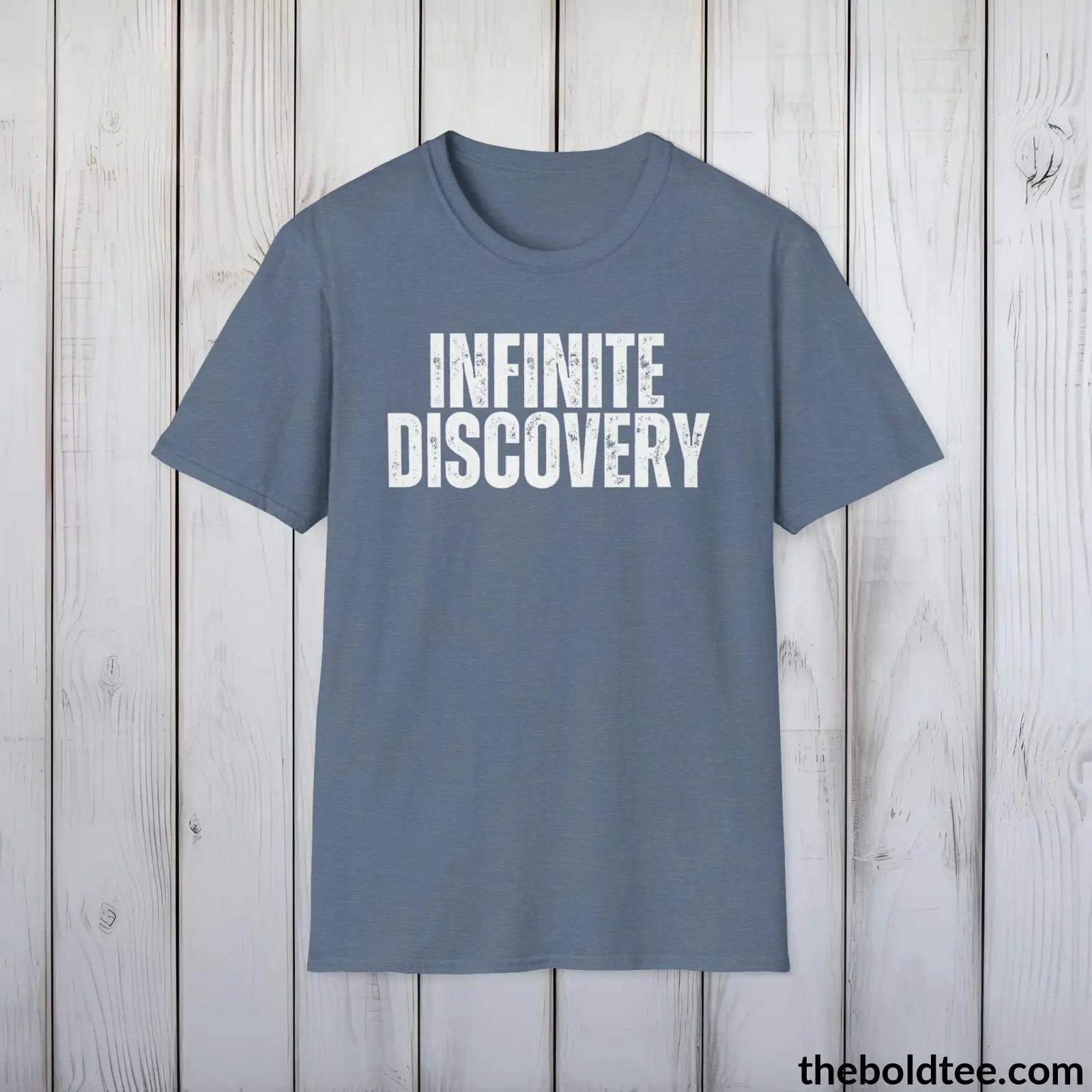 T-Shirt Heather Indigo / S INFIINITE DISCOVERY Space Tee - Casual, Sustainable & Soft Cotton Crewneck Unisex T-Shirt - 9 Bold Colors