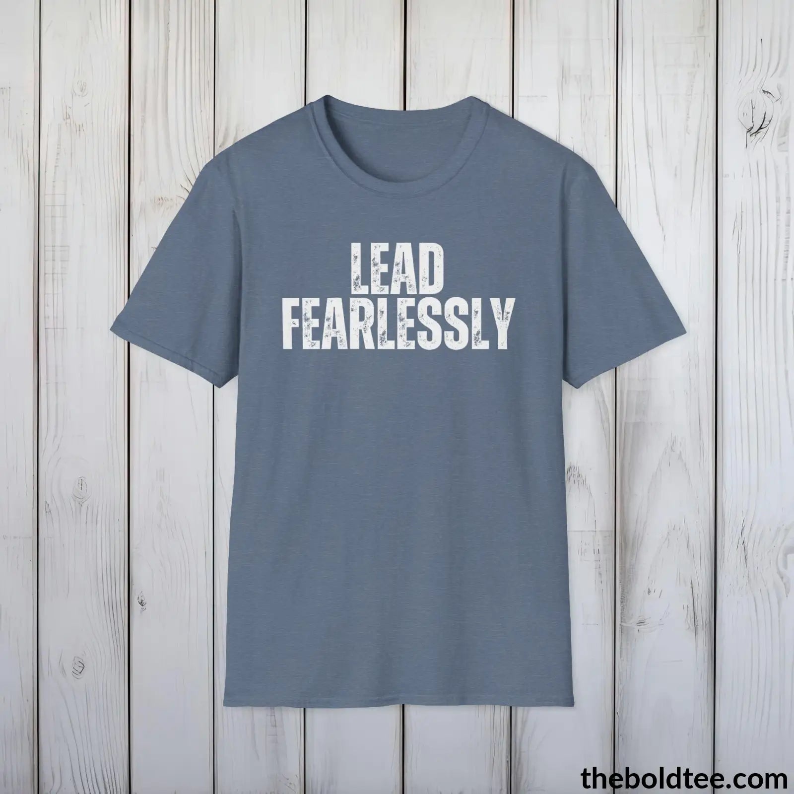 T-Shirt Heather Indigo / S LEAD FEARLESSLY Military Tee - Strong & Versatile Cotton Crewneck T-Shirt - 9 Bold Colors