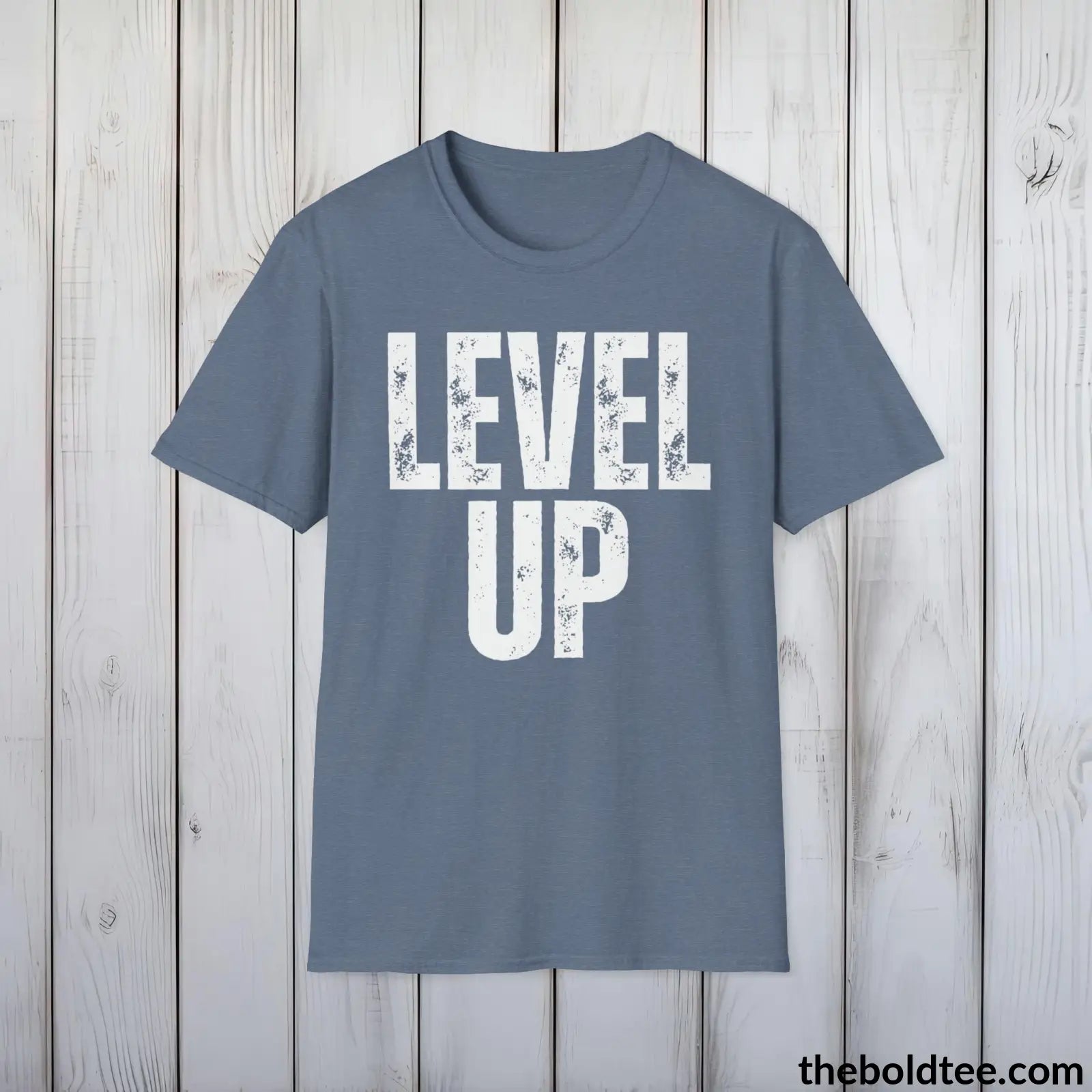 T-Shirt Heather Indigo / S LEVEL UP Gamer Tee - Sustainable & Soft Cotton Crewneck Unisex T-Shirt - 9 Bold Colors