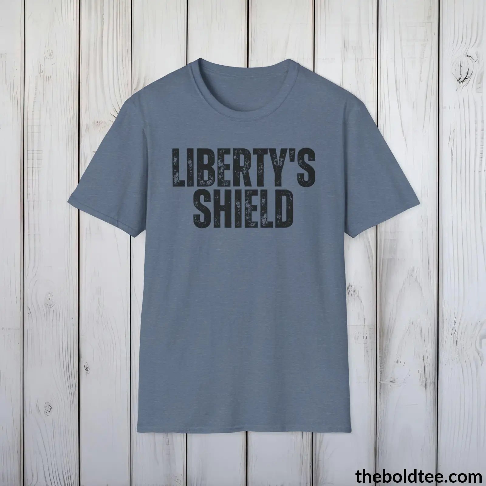 T-Shirt Heather Indigo / S LIBERTY'S SHIELD Military Tee - Strong & Versatile Cotton Crewneck T-Shirt - 9 Bold Colors