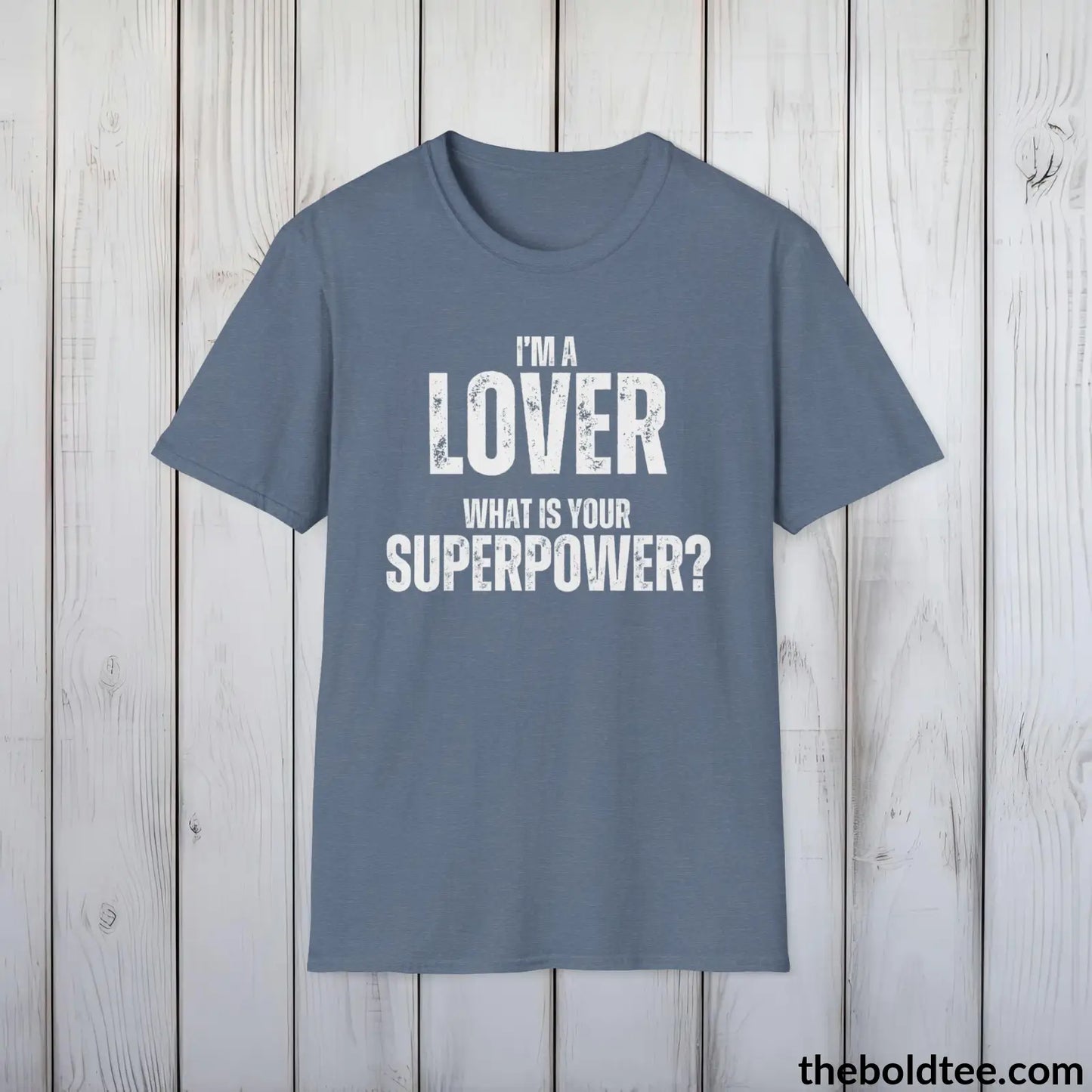 T-Shirt Heather Indigo / S LOVER Superpower Tee - Casual, Sustainable & Soft Cotton Crewneck Unisex T-Shirt - in 9 Bold Colors