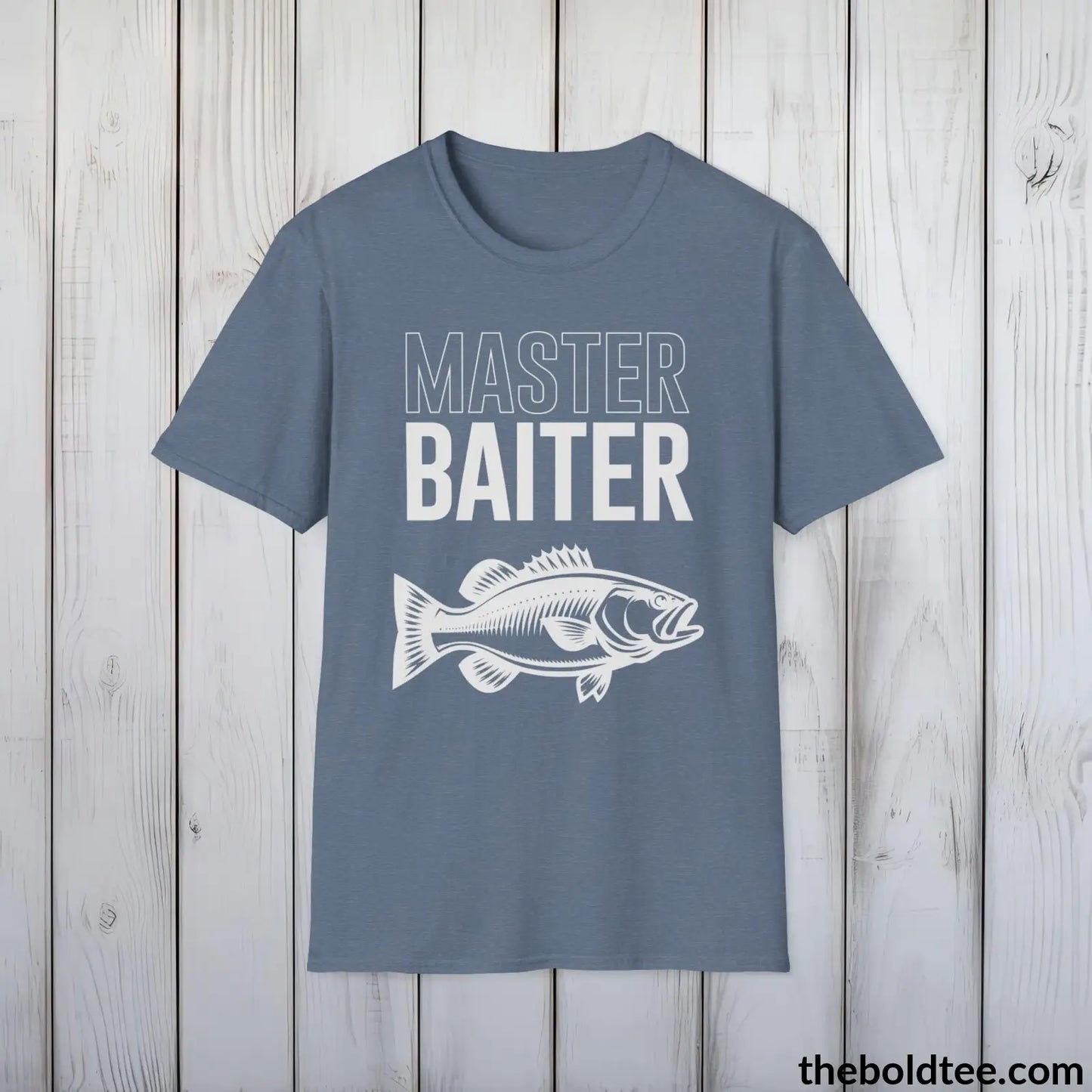 T-Shirt Heather Indigo / S Master Baiter Fisher T-Shirt - Premium Fishing Graphic Tee - Fishing Gift For Fishermen - Epic Fishing T-Shirt - 9 Colors Available