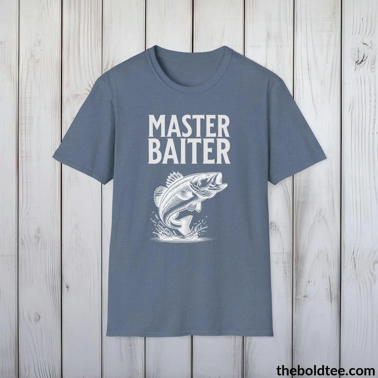 T-Shirt Heather Indigo / S Master Baiter Fisher T-Shirt - Premium Fishing Graphic Tee - Fishing Gift For Fishermen - Relaxing Fishing T-Shirt - 9 Colors Available