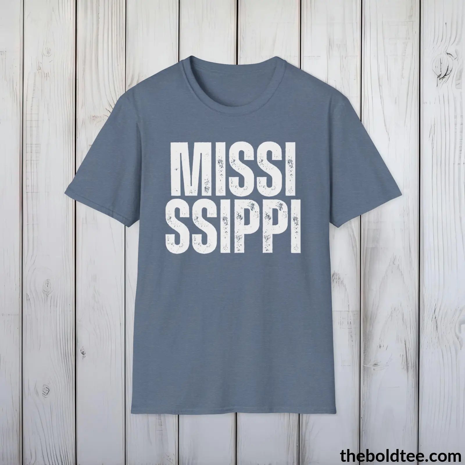 T-Shirt Heather Indigo / S MISSISSIPPI Tee - Casual, Sustainable & Soft Cotton Crewneck Unisex T-Shirt - 9 Bold Colors