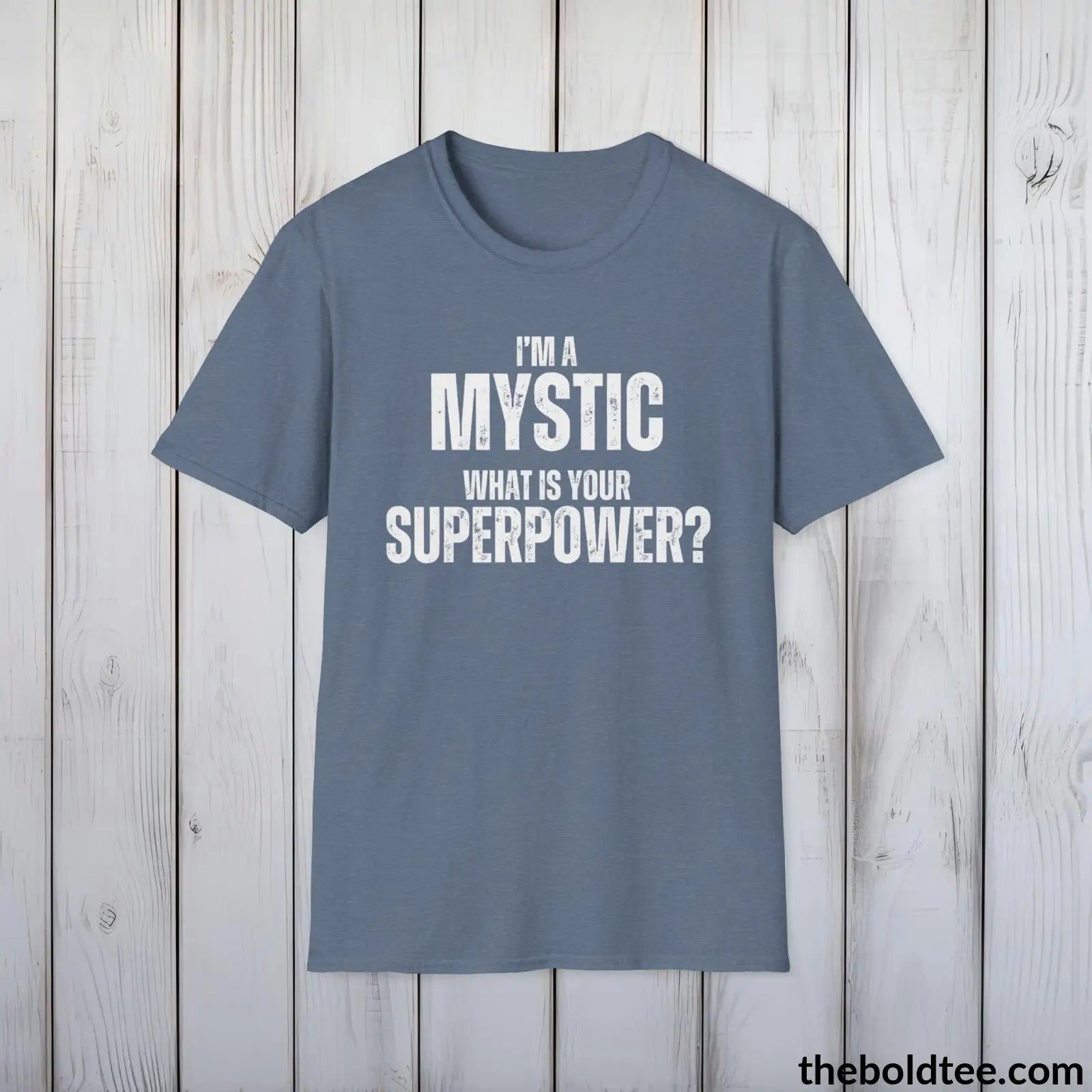 T-Shirt Heather Indigo / S MYSTIC Superpower Tee - Casual, Sustainable & Soft Cotton Crewneck Unisex T-Shirt - in 9 Bold Colors