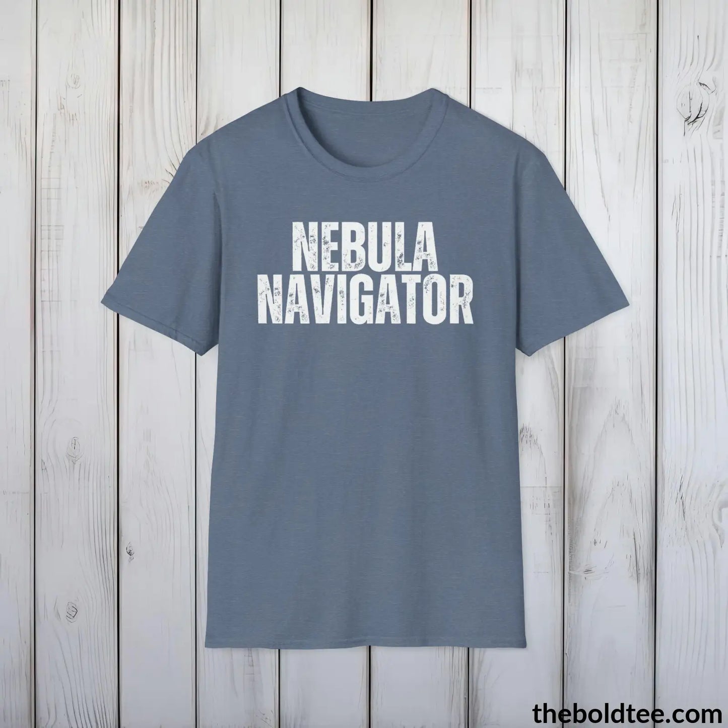 T-Shirt Heather Indigo / S NEBULA NAVIGATOR Space Tee - Casual, Sustainable & Soft Cotton Crewneck Unisex T-Shirt - 9 Bold Colors