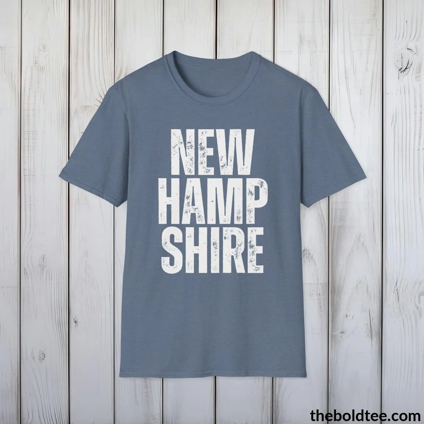 T-Shirt Heather Indigo / S NEW HAMPSHIRE Tee - Casual, Sustainable & Soft Cotton Crewneck Unisex T-Shirt - 9 Bold Colors