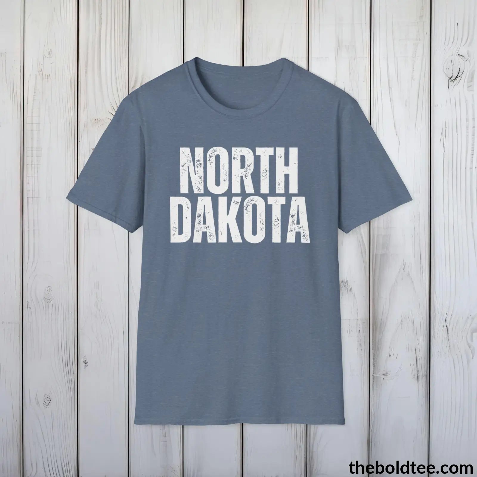 T-Shirt Heather Indigo / S NORTH DAKOTA Tee - Casual, Sustainable & Soft Cotton Crewneck Unisex T-Shirt - 9 Bold Colors