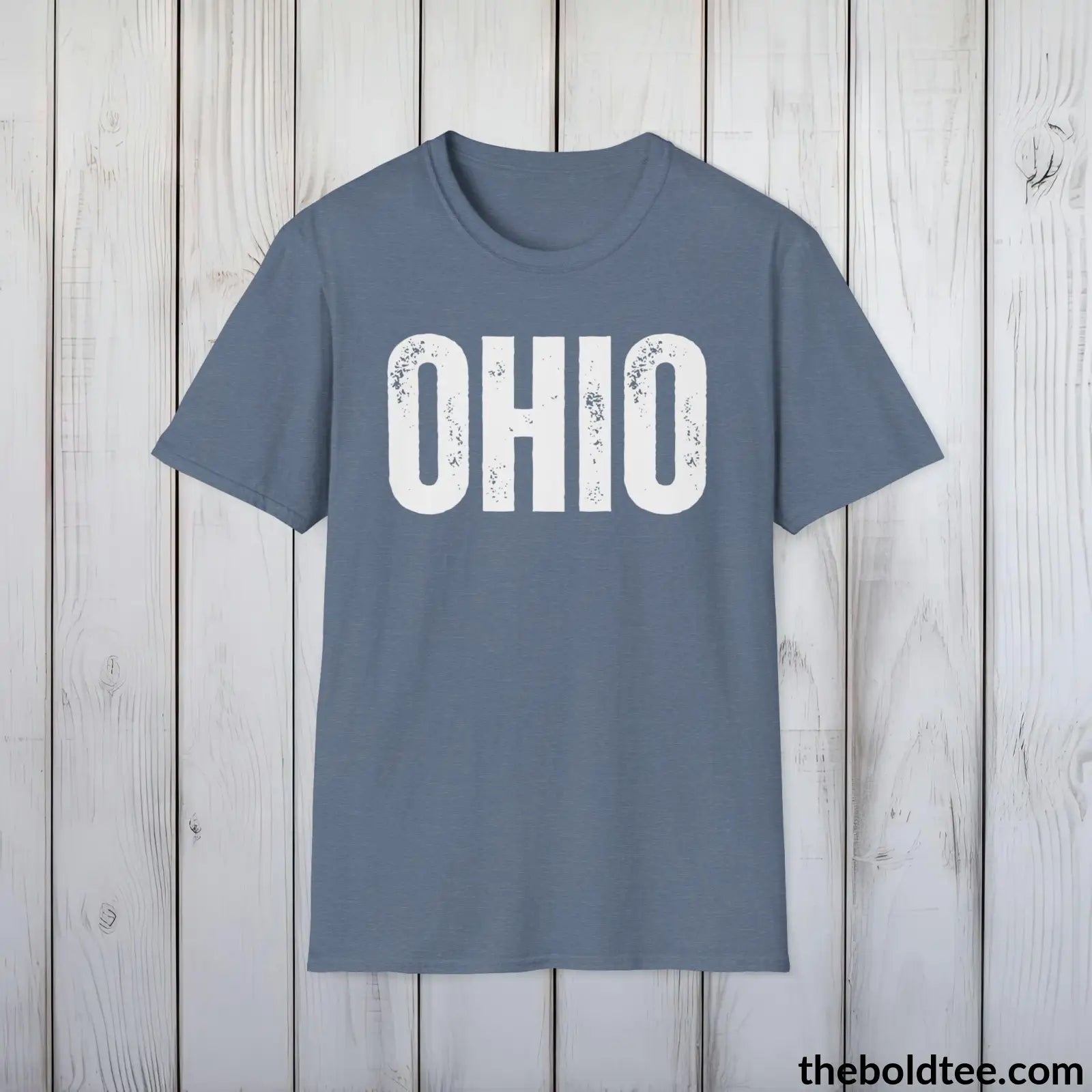 T-Shirt Heather Indigo / S OHIO Tee - Casual, Sustainable & Soft Cotton Crewneck Unisex T-Shirt - 9 Bold Colors