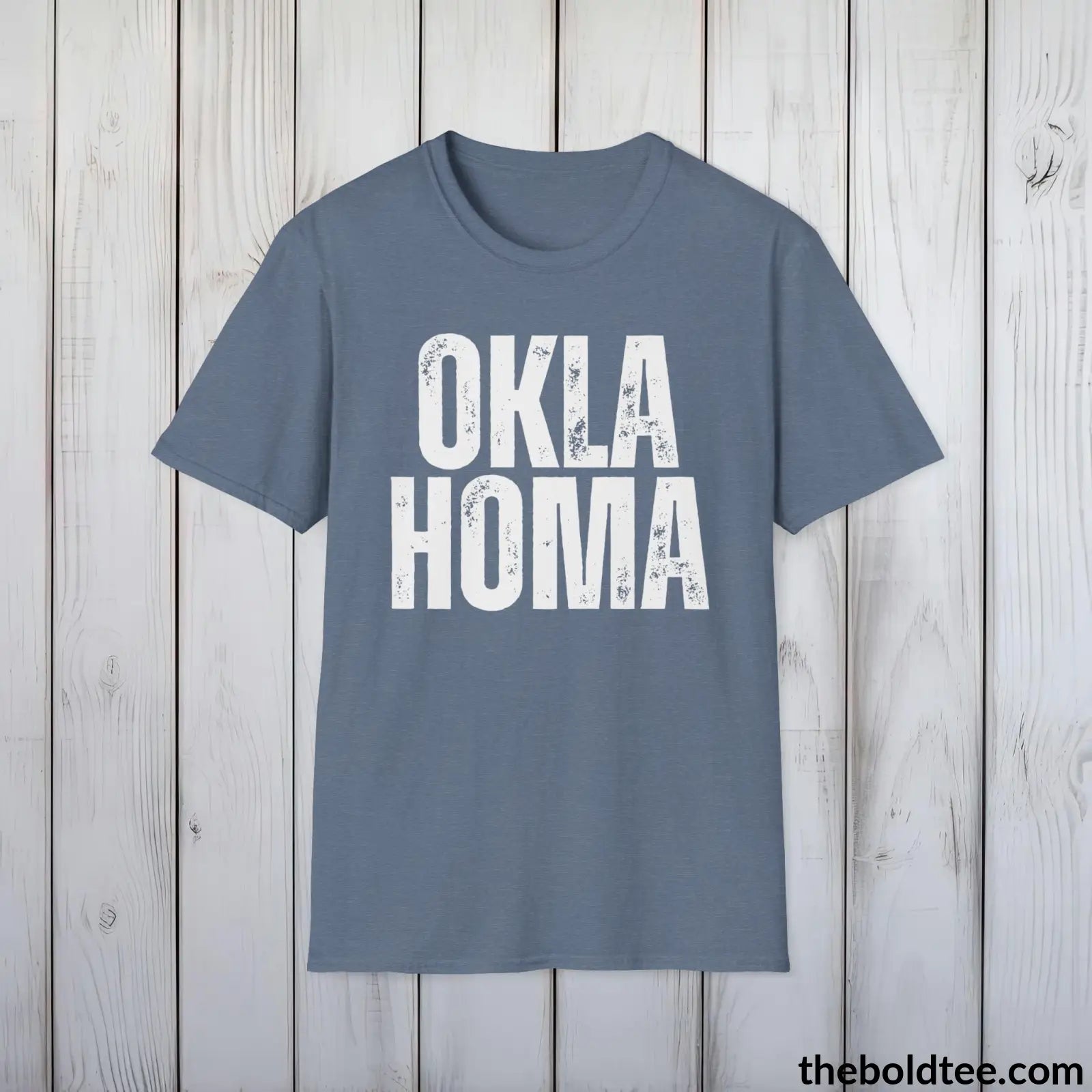 T-Shirt Heather Indigo / S OKLAHOMA Tee - Casual, Sustainable & Soft Cotton Crewneck Unisex T-Shirt - 9 Bold Colors