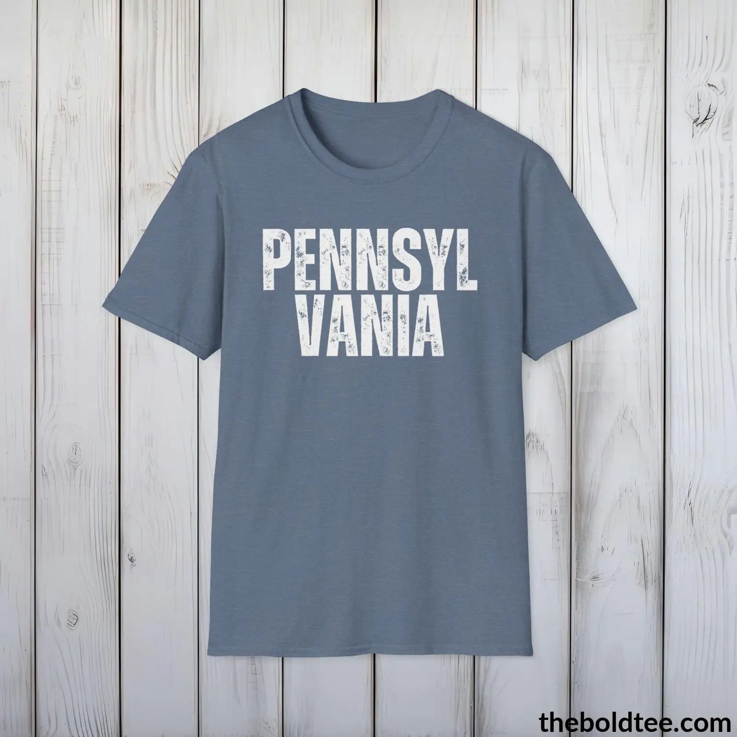 T-Shirt Heather Indigo / S PENNSYLVANIA Tee - Casual, Sustainable & Soft Cotton Crewneck Unisex T-Shirt - 9 Bold Colors