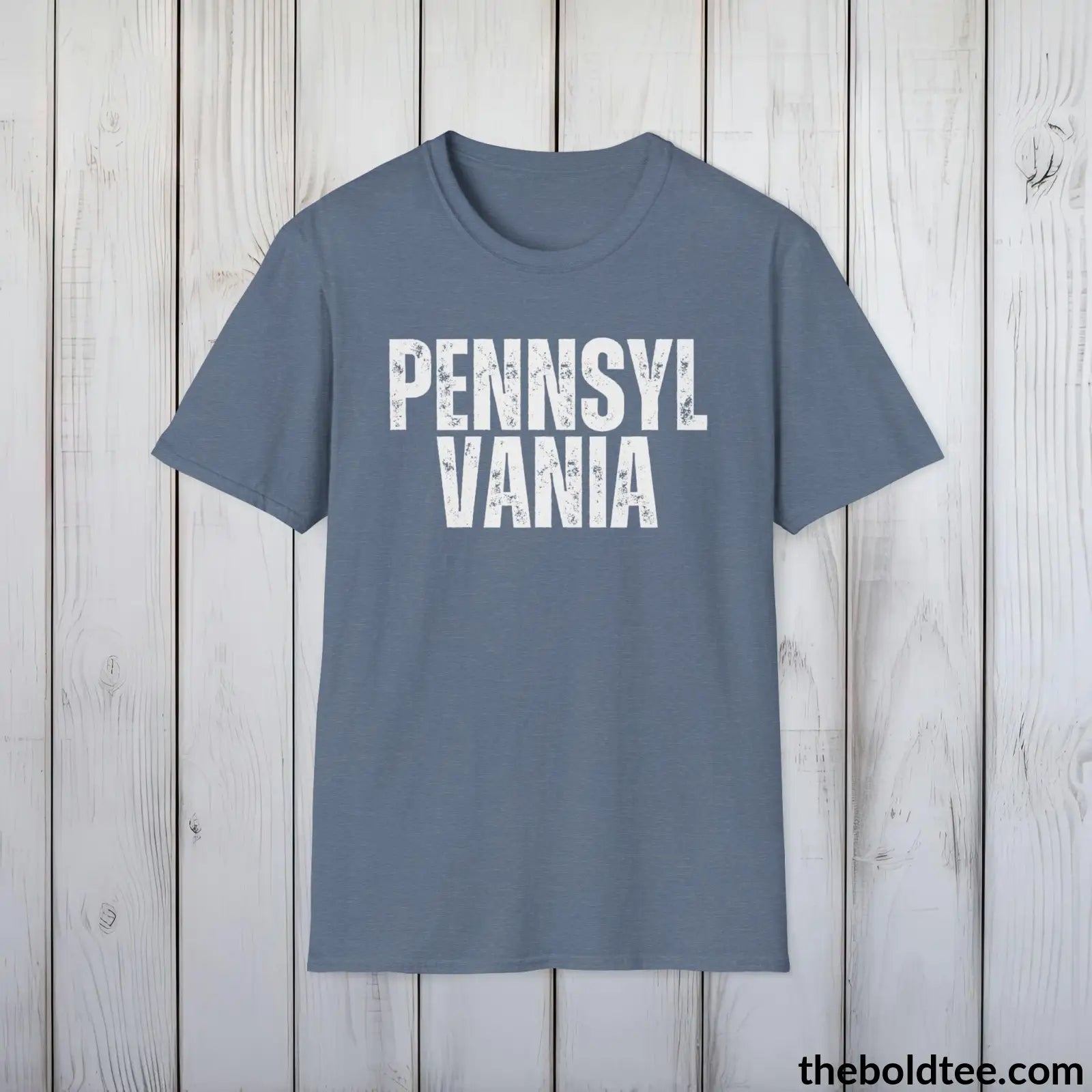 T-Shirt Heather Indigo / S PENNSYLVANIA Tee - Casual, Sustainable & Soft Cotton Crewneck Unisex T-Shirt - 9 Bold Colors