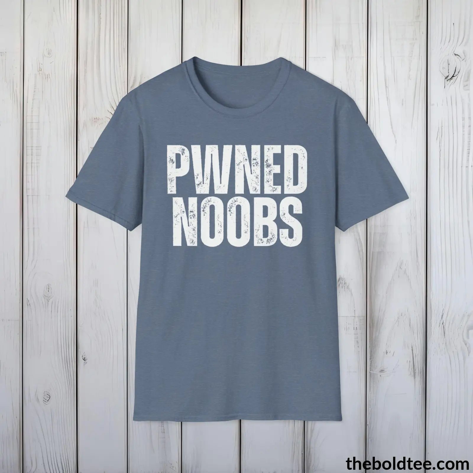 T-Shirt Heather Indigo / S PWNED NOOBS Gamer Tee - Sustainable & Soft Cotton Crewneck Unisex T-Shirt - 9 Bold Colors