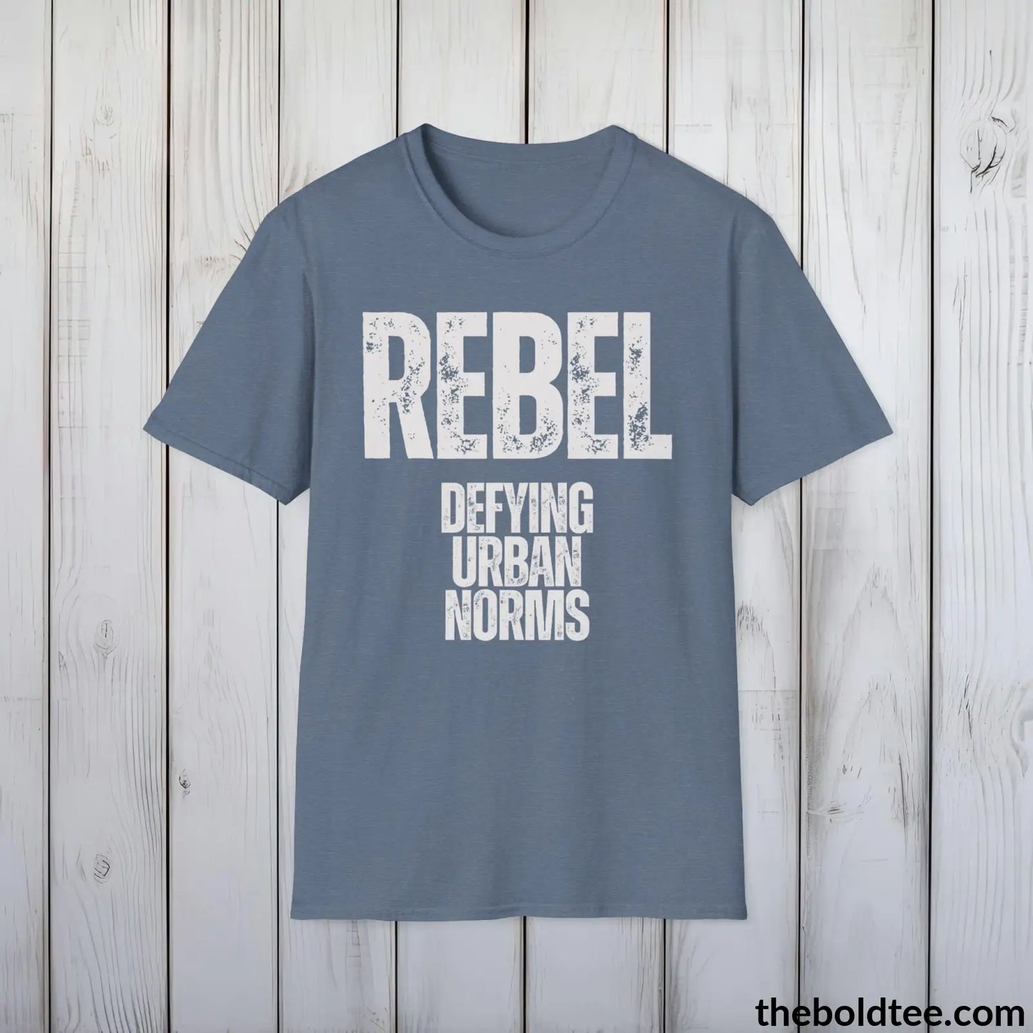 T-Shirt Heather Indigo / S REBEL - Defying Urban Norms Tee - Bold Urbnan Cotton T-Shirt - 9 Epic Colors Available