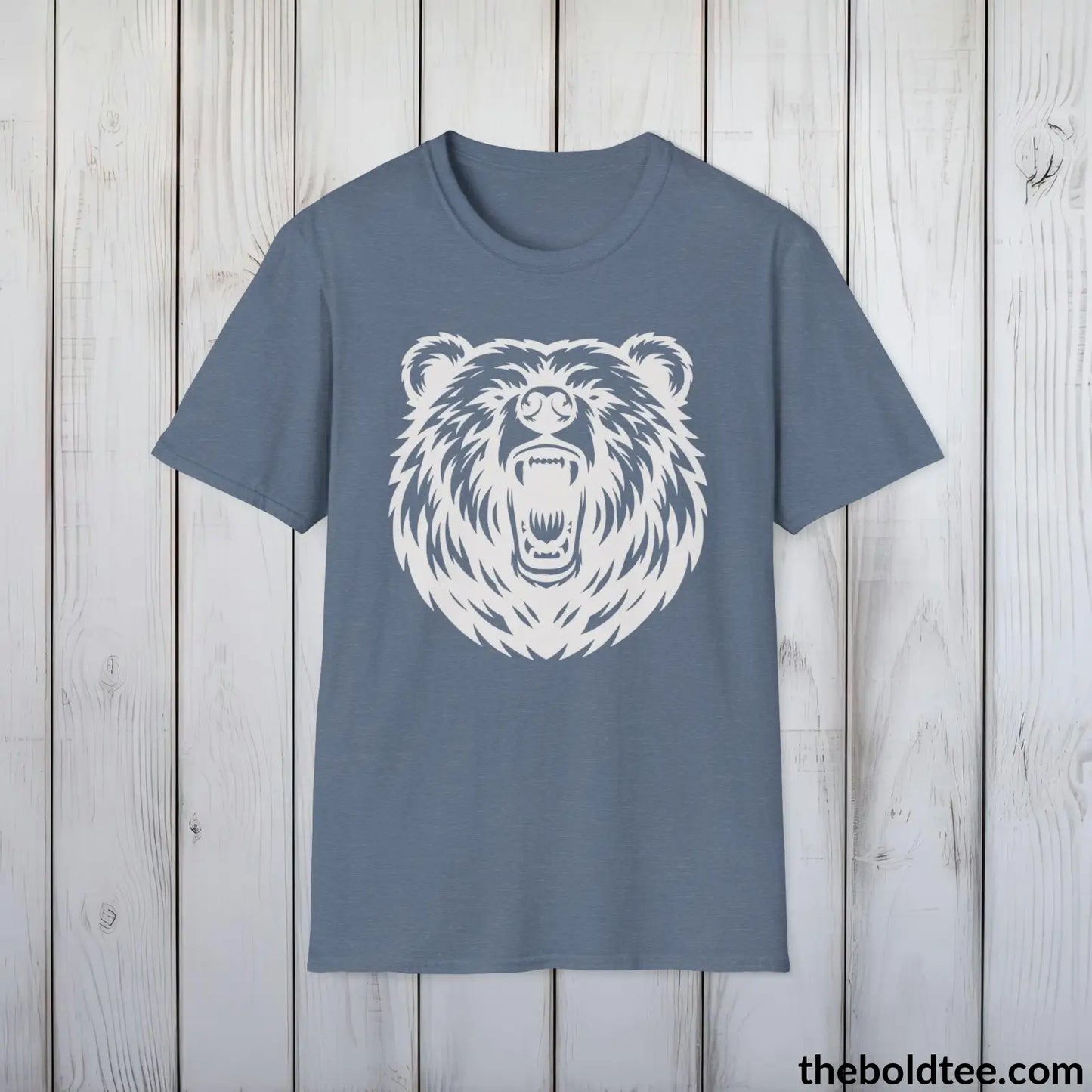 T-Shirt Heather Indigo / S Roaring Bear Tee - Bold Urbnan Cotton T-Shirt - 9 Epic Dark Colors Available