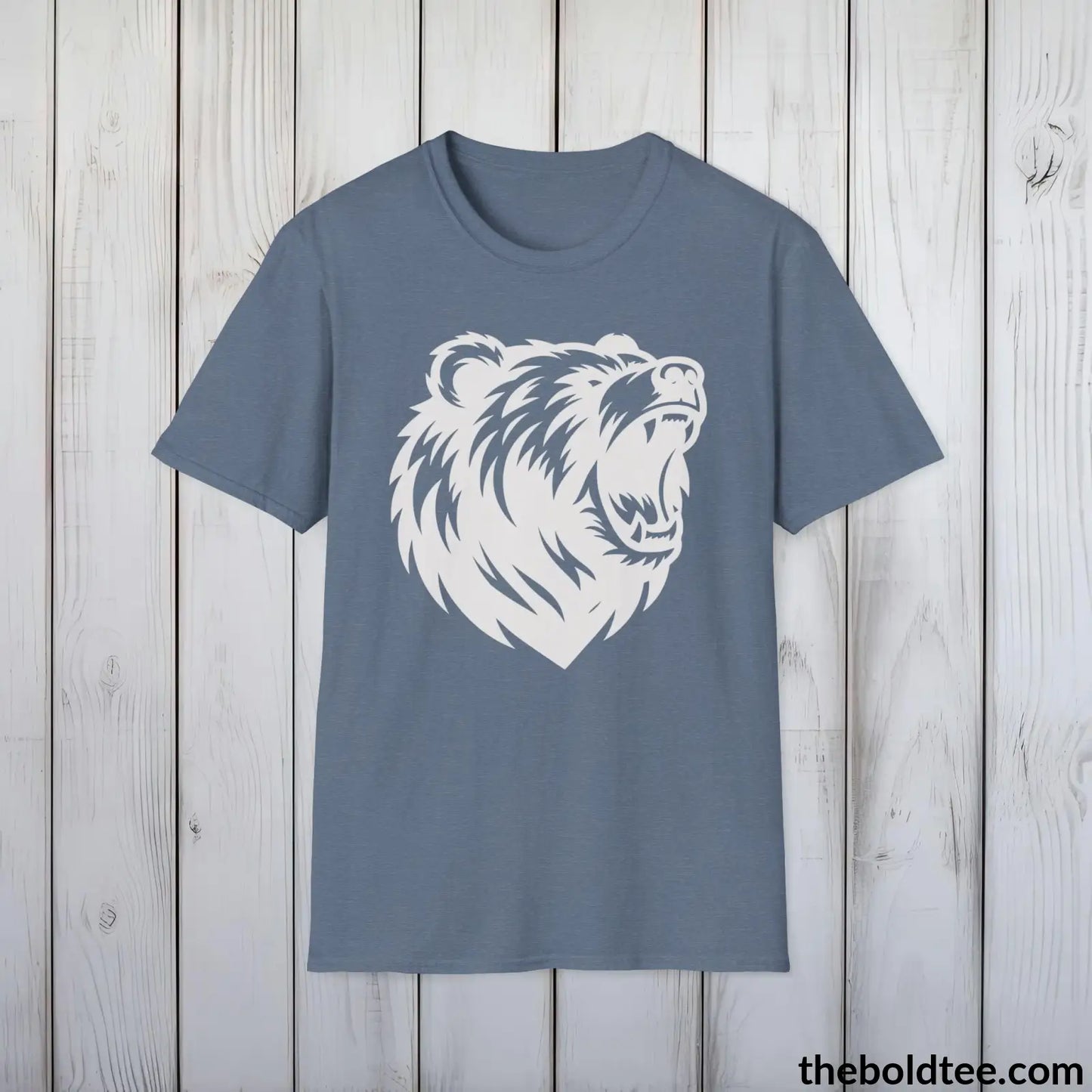 T-Shirt Heather Indigo / S Roaring Bear Tee - Bold Urbnan Cotton T-Shirt - 9 Epic Dark Colors Available