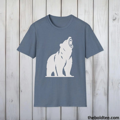 T-Shirt Heather Indigo / S Roaring Bear Tee - Bold Urbnan Cotton T-Shirt - 9 Epic Dark Colors Available