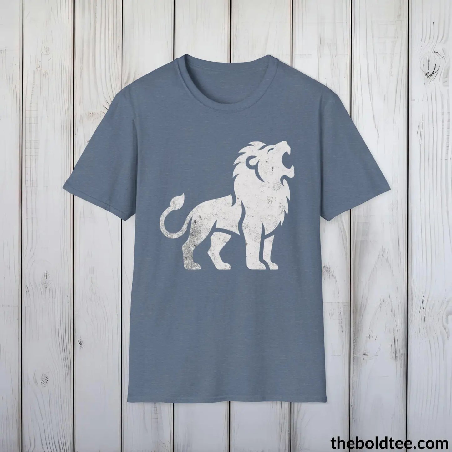 T-Shirt Heather Indigo / S Roaring Lion Tee - Bold Urbnan Cotton T-Shirt - 9 Epic Colors Available