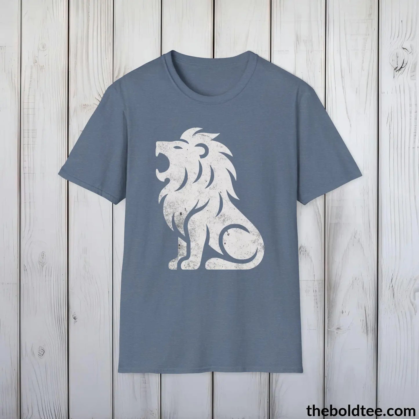 T-Shirt Heather Indigo / S Roaring Lion Tee - Bold Urbnan Cotton T-Shirt - 9 Epic Colors Available