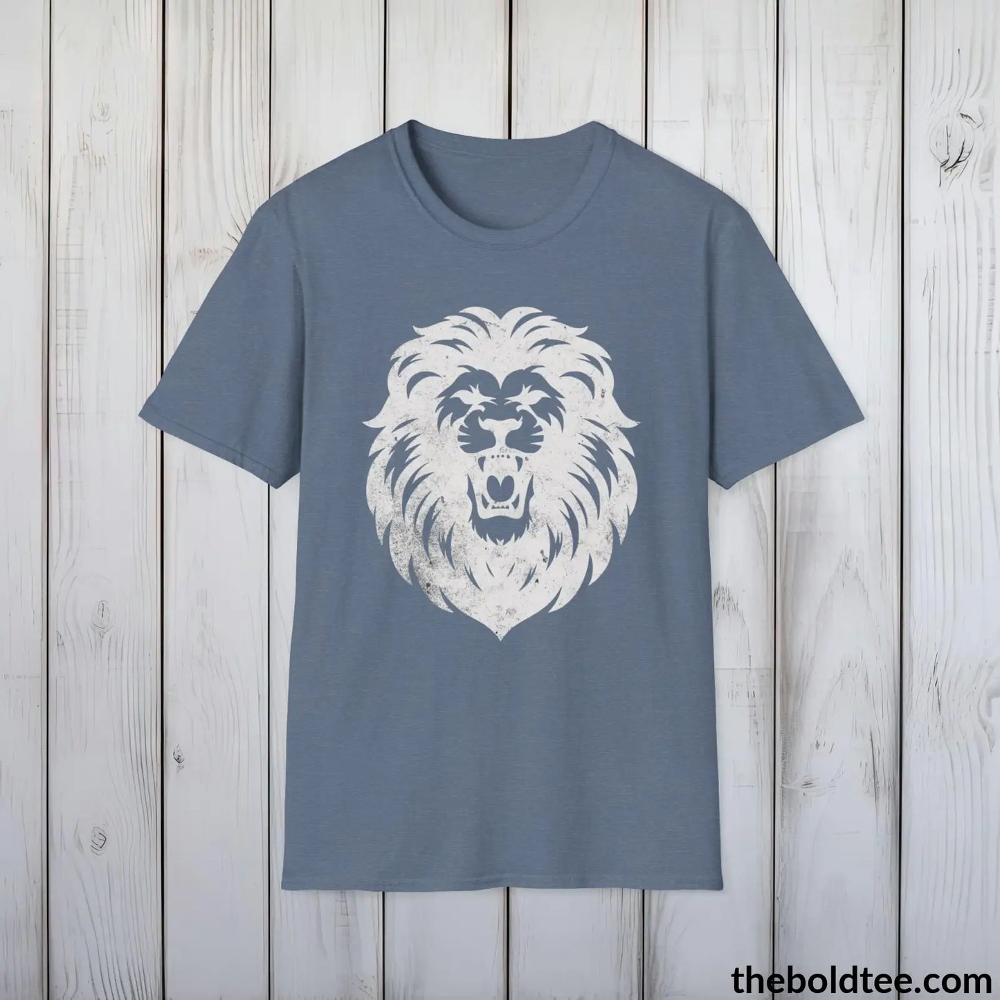 T-Shirt Heather Indigo / S Roaring Lion Tee - Bold Urbnan Cotton T-Shirt - 9 Epic Colors Available