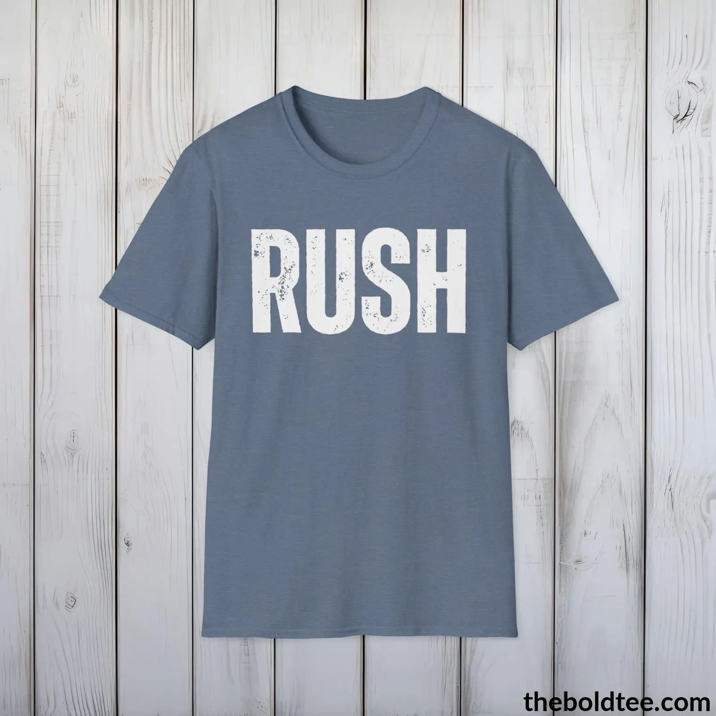 T-Shirt Heather Indigo / S RUSH Tee - Bold Urbnan Cotton T-Shirt - 9 Epic Colors Available