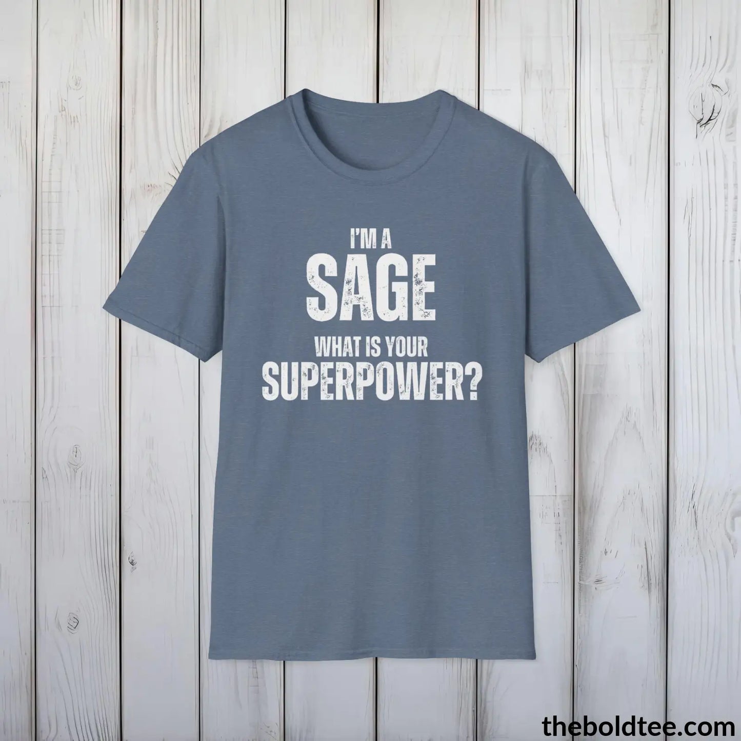 T-Shirt Heather Indigo / S SAGE Superpower Tee - Casual, Sustainable & Soft Cotton Crewneck Unisex T-Shirt - in 9 Bold Colors