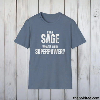 T-Shirt Heather Indigo / S SAGE Superpower Tee - Casual, Sustainable & Soft Cotton Crewneck Unisex T-Shirt - in 9 Bold Colors