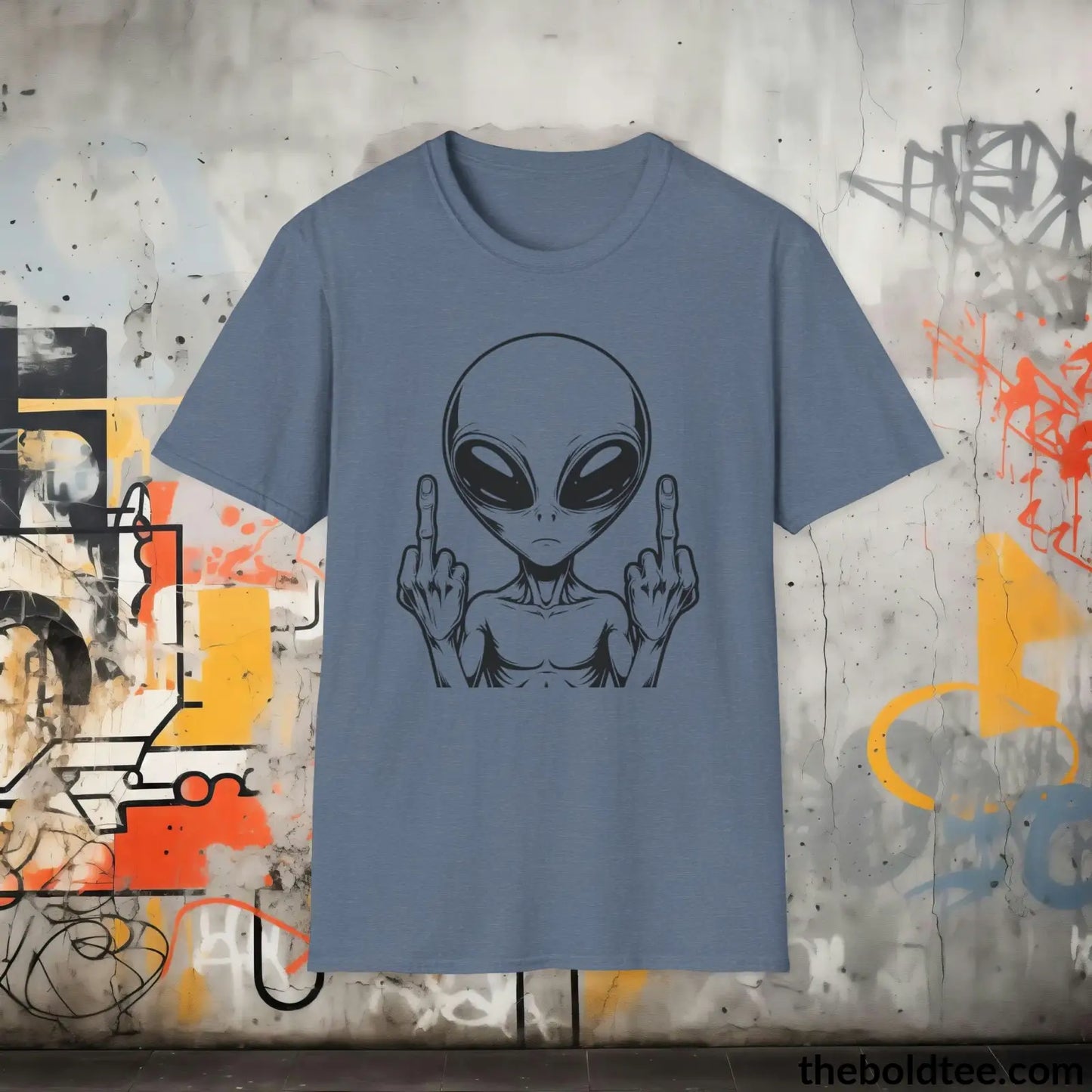 T-Shirt Heather Indigo / S Sassy Alien Attitude T-Shirt: Soft, Casual, and Unapologetically Alien - Edgy Cotton Crewneck - Cheeky Humor to Your Wardrobe in 8 Colors