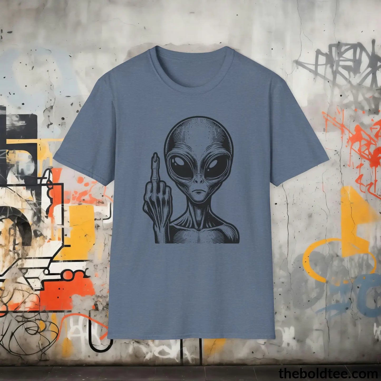 T-Shirt Heather Indigo / S Sassy Alien Attitude T-Shirt: Soft, Casual, and Unapologetically Alien - Edgy Cotton Crewneck - Cheeky Humor to Your Wardrobe in 8 Colors