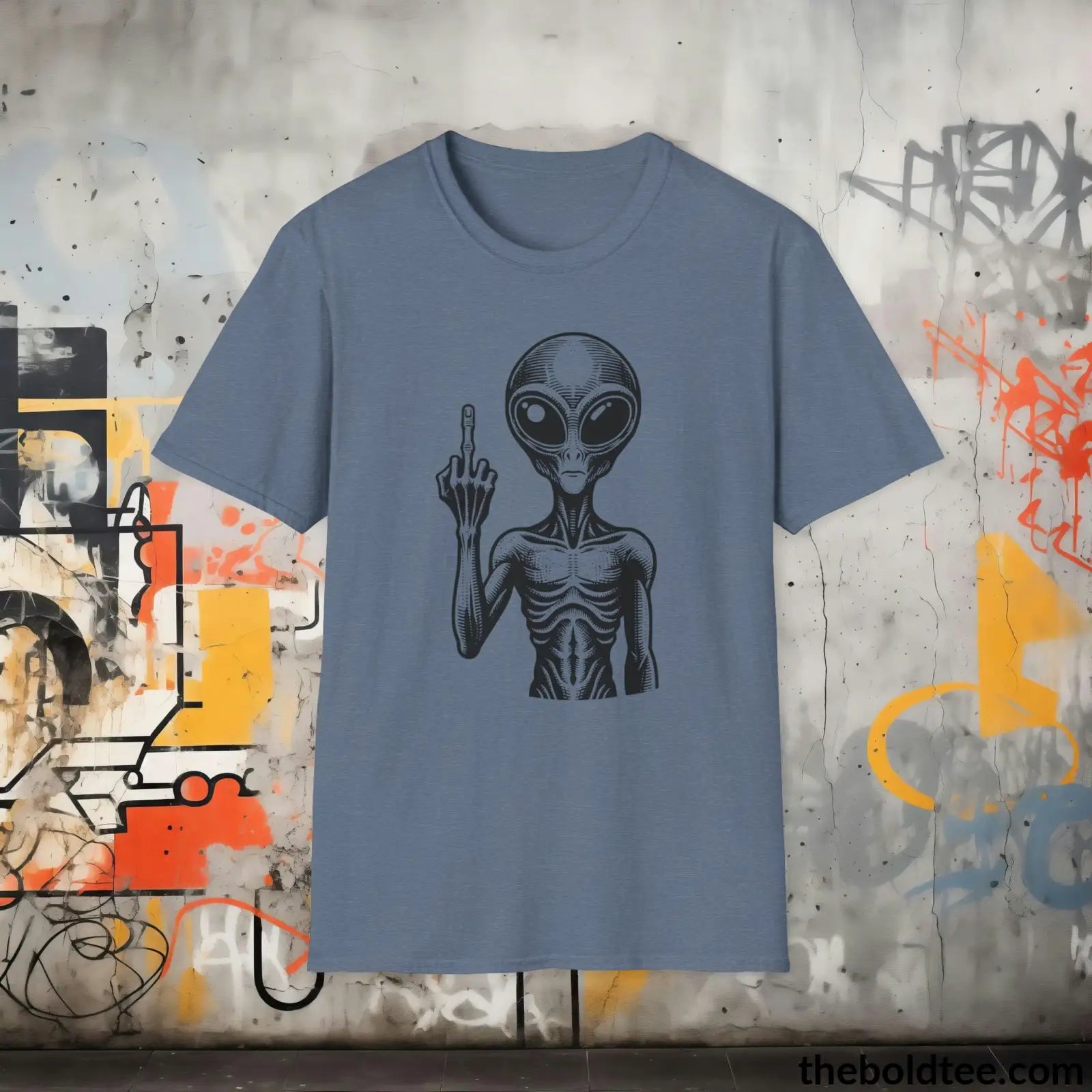 T-Shirt Heather Indigo / S Sassy Alien Attitude T-Shirt: Soft, Casual, and Unapologetically Alien - Edgy Cotton Crewneck - Cheeky Humor to Your Wardrobe in 8 Colors