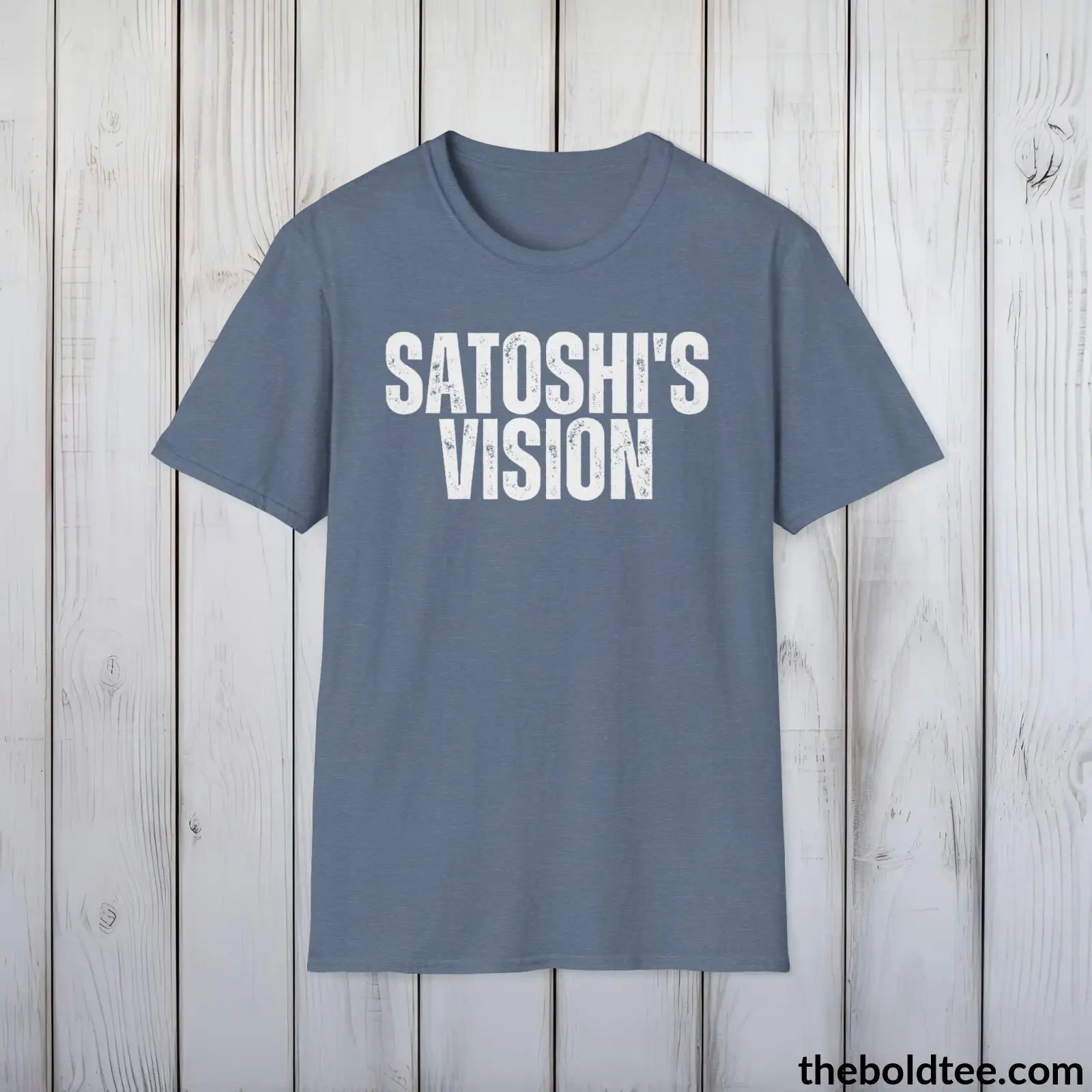 T-Shirt Heather Indigo / S SATOSHI'S VISION Cryptocurrency Tee - Sustainable & Soft Cotton Crewneck Unisex T-Shirt - 9 Bold Colors