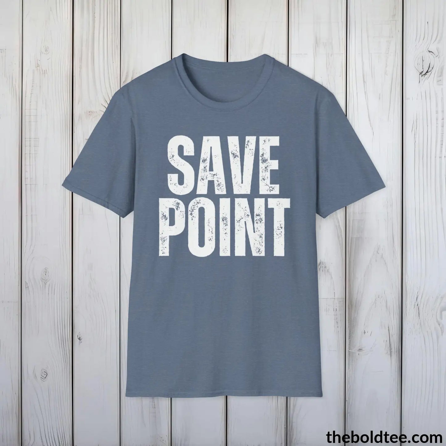 T-Shirt Heather Indigo / S SAVE POINT Gamer Tee - Sustainable & Soft Cotton Crewneck Unisex T-Shirt - 9 Bold Colors