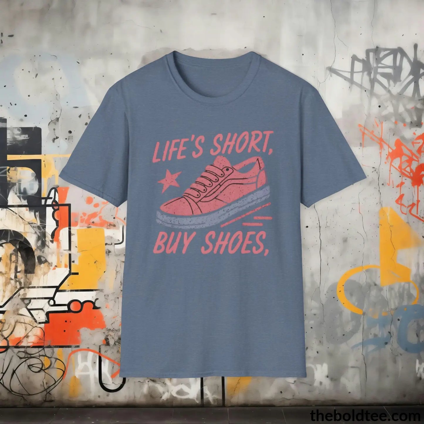 T-Shirt Heather Indigo / S Shoe Lover's Delight T-Shirt - Sneaker Enthusiast's Softstyle Shirt - Perfect Gift for Cool Friends - 100% Ring-Spun Cotton - 3 Colors