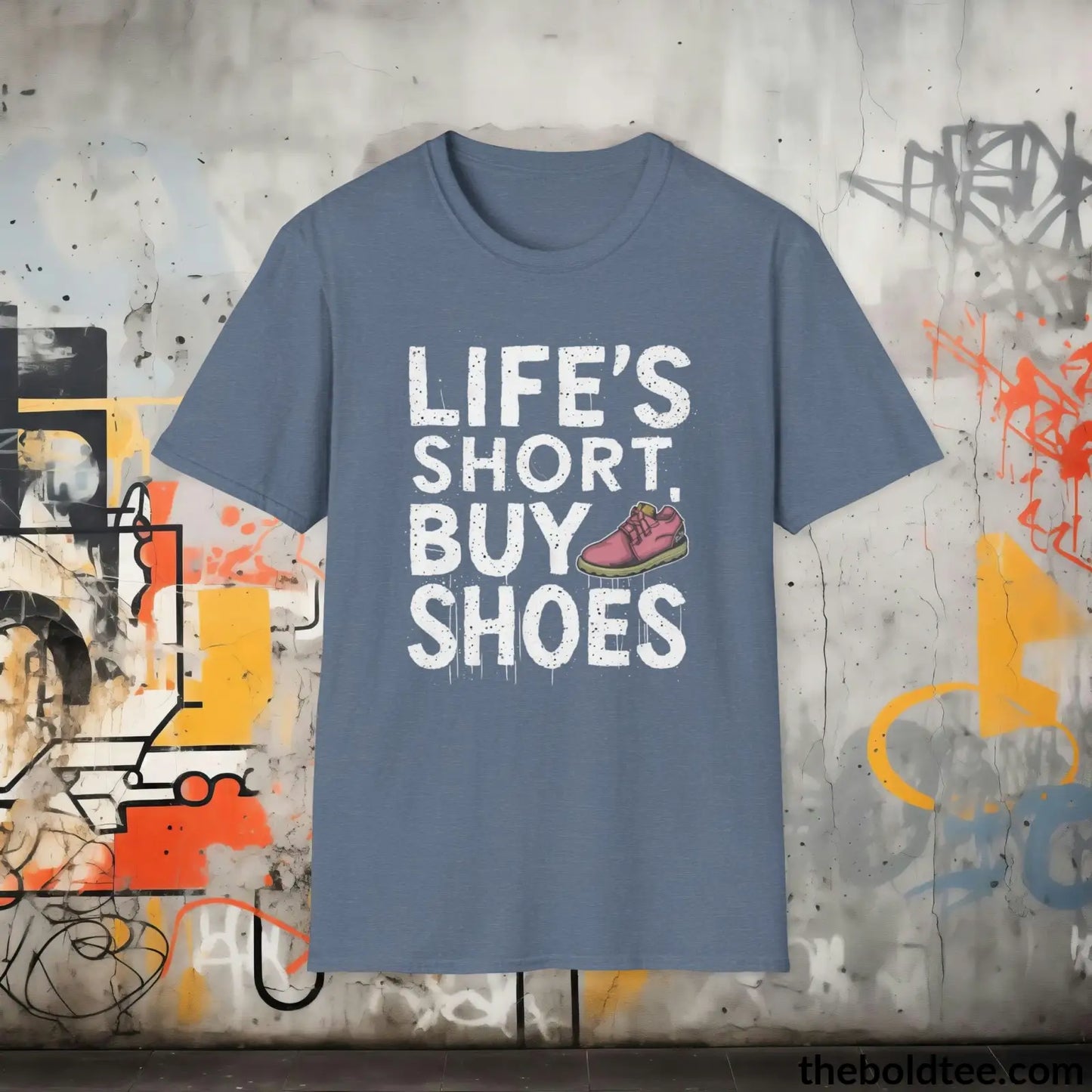 T-Shirt Heather Indigo / S Shoe Lover's Delight T-Shirt - Sneaker Enthusiast's Softstyle Shirt - Perfect Gift for Cool Friends - 100% Ring-Spun Cotton - 3 Colors