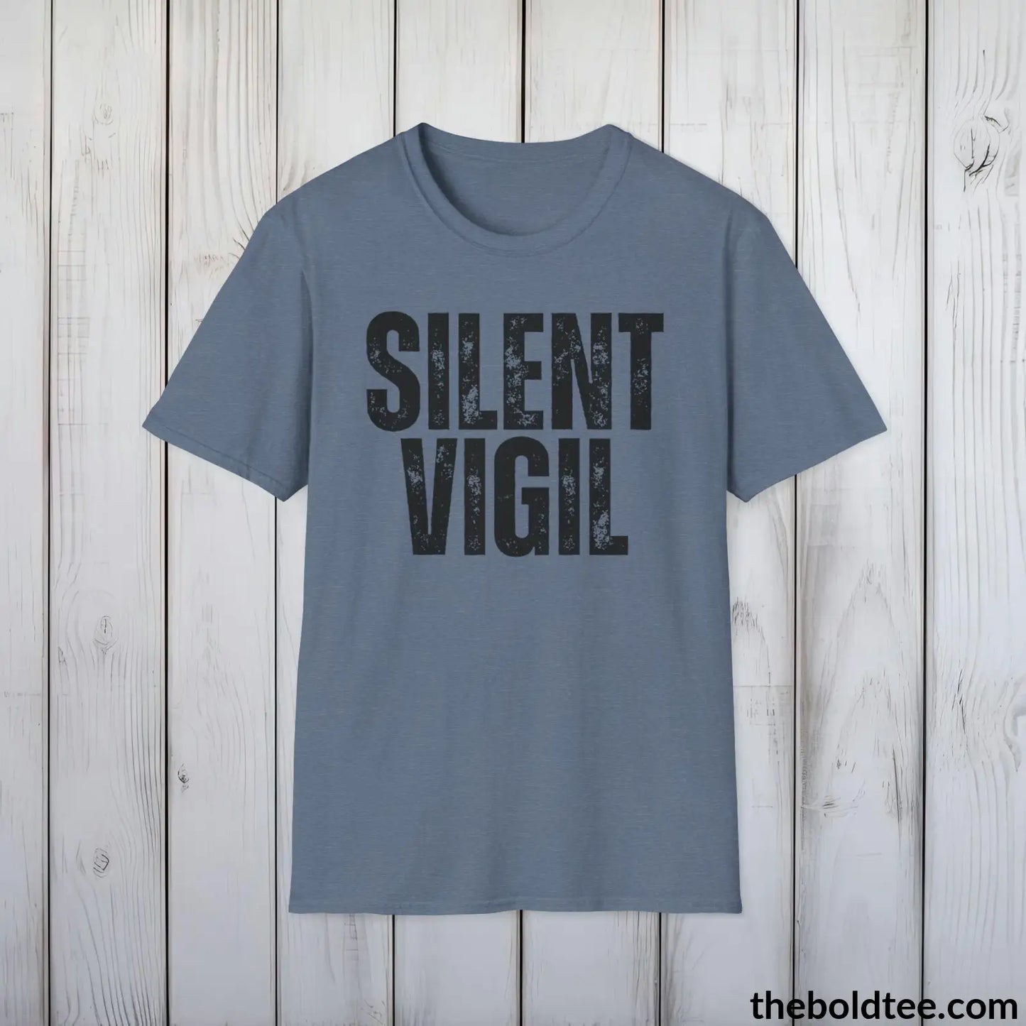 T-Shirt Heather Indigo / S SILENT VIGIL Military Tee - Strong & Versatile Cotton Crewneck T-Shirt - 9 Bold Colors