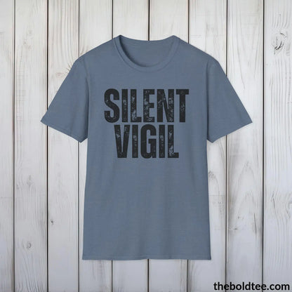 T-Shirt Heather Indigo / S SILENT VIGIL Military Tee - Strong & Versatile Cotton Crewneck T-Shirt - 9 Bold Colors