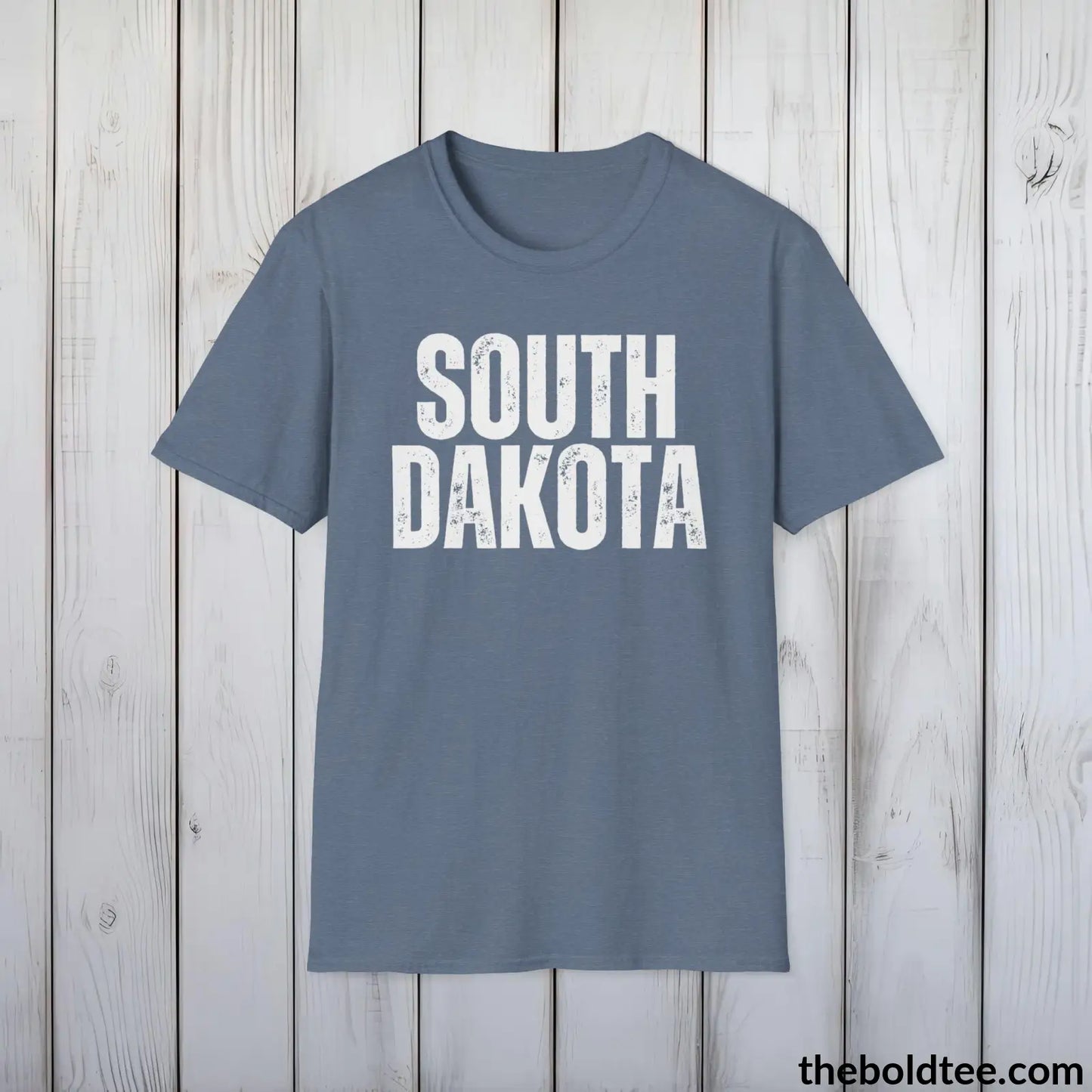 T-Shirt Heather Indigo / S SOUTH DAKOTA - Casual, Sustainable & Soft Cotton Crewneck Unisex T-Shirt - 9 Bold Colors