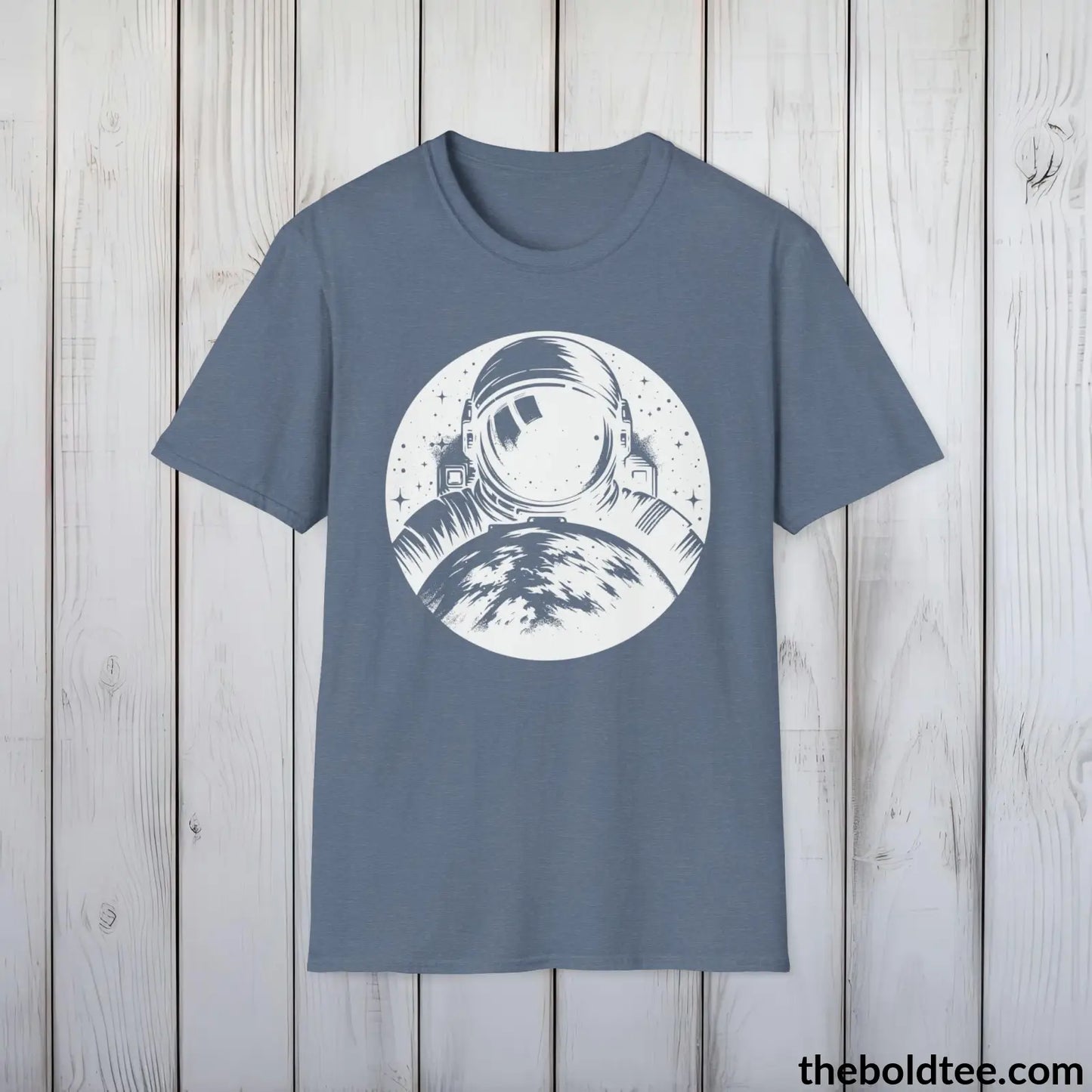 T-Shirt Heather Indigo / S Space Ship Tee - Sustainable & Soft Cotton Crewneck Unisex T-Shirt - 9 Bold Colors