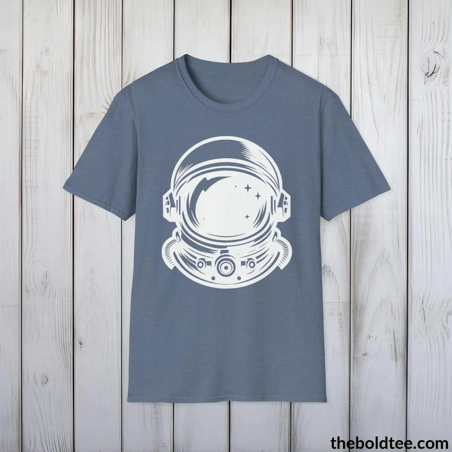 T-Shirt Heather Indigo / S Space Ship Tee - Sustainable & Soft Cotton Crewneck Unisex T-Shirt - 9 Bold Colors