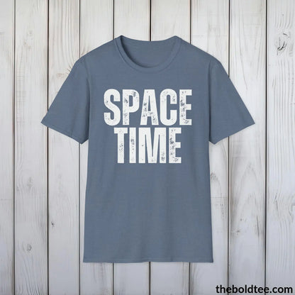 T-Shirt Heather Indigo / S SPACE TIME Space Tee - Casual, Sustainable & Soft Cotton Crewneck Unisex T-Shirt - 9 Bold Colors