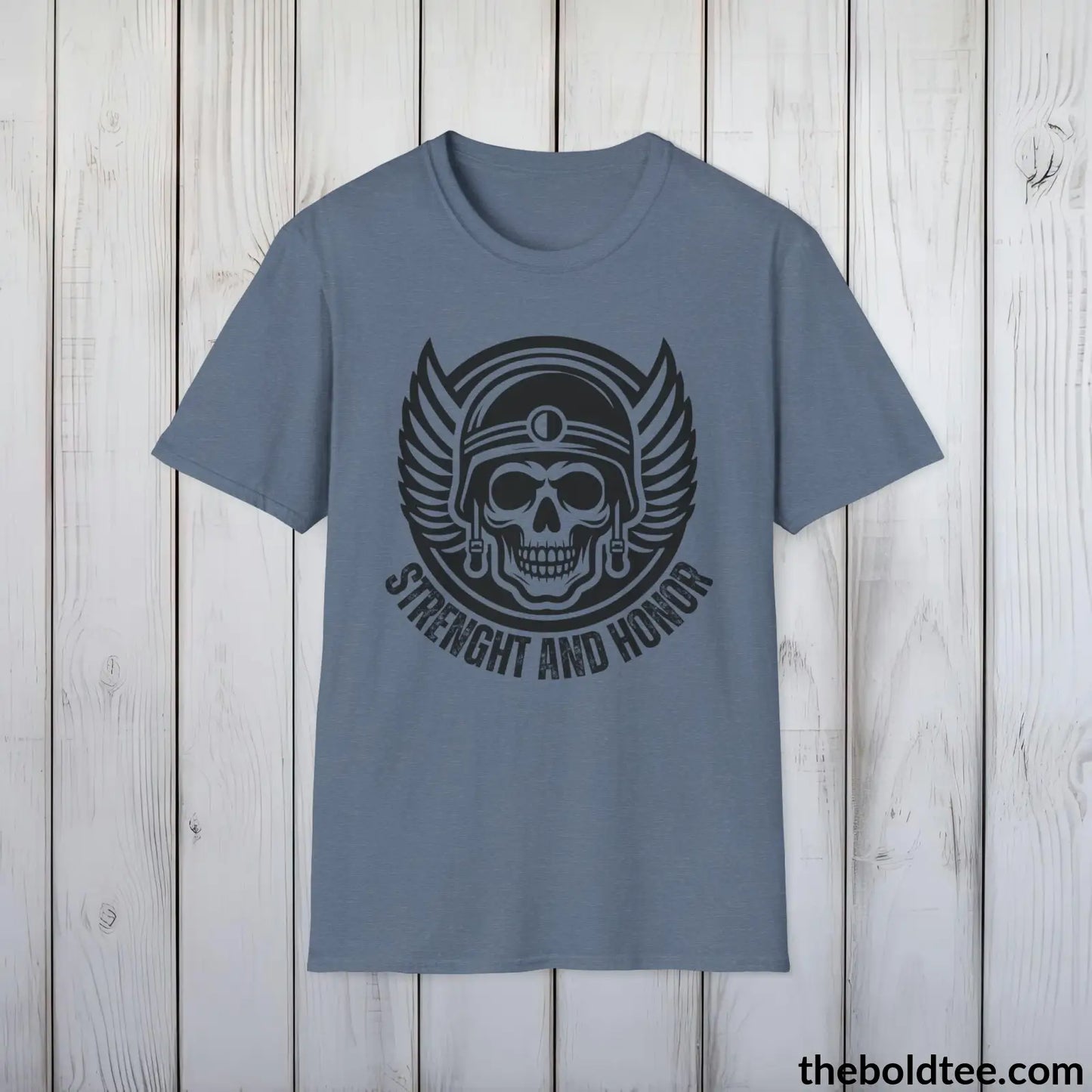 T-Shirt Heather Indigo / S STRENGHT AND HONOR Military Tee - Strong & Versatile Cotton Crewneck T-Shirt - 9 Bold Colors