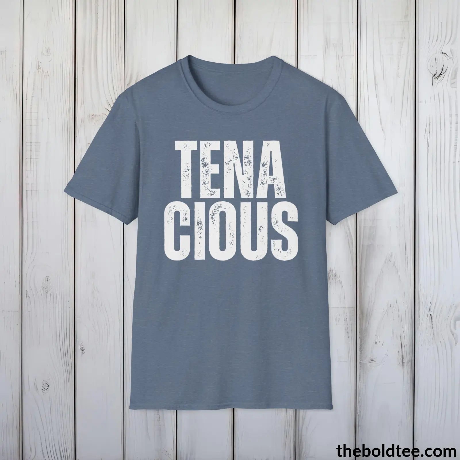 T-Shirt Heather Indigo / S TENACIOUS Tee - Casual, Sustainable & Soft Cotton Crewneck Unisex T-Shirt - 9 Bold Colors