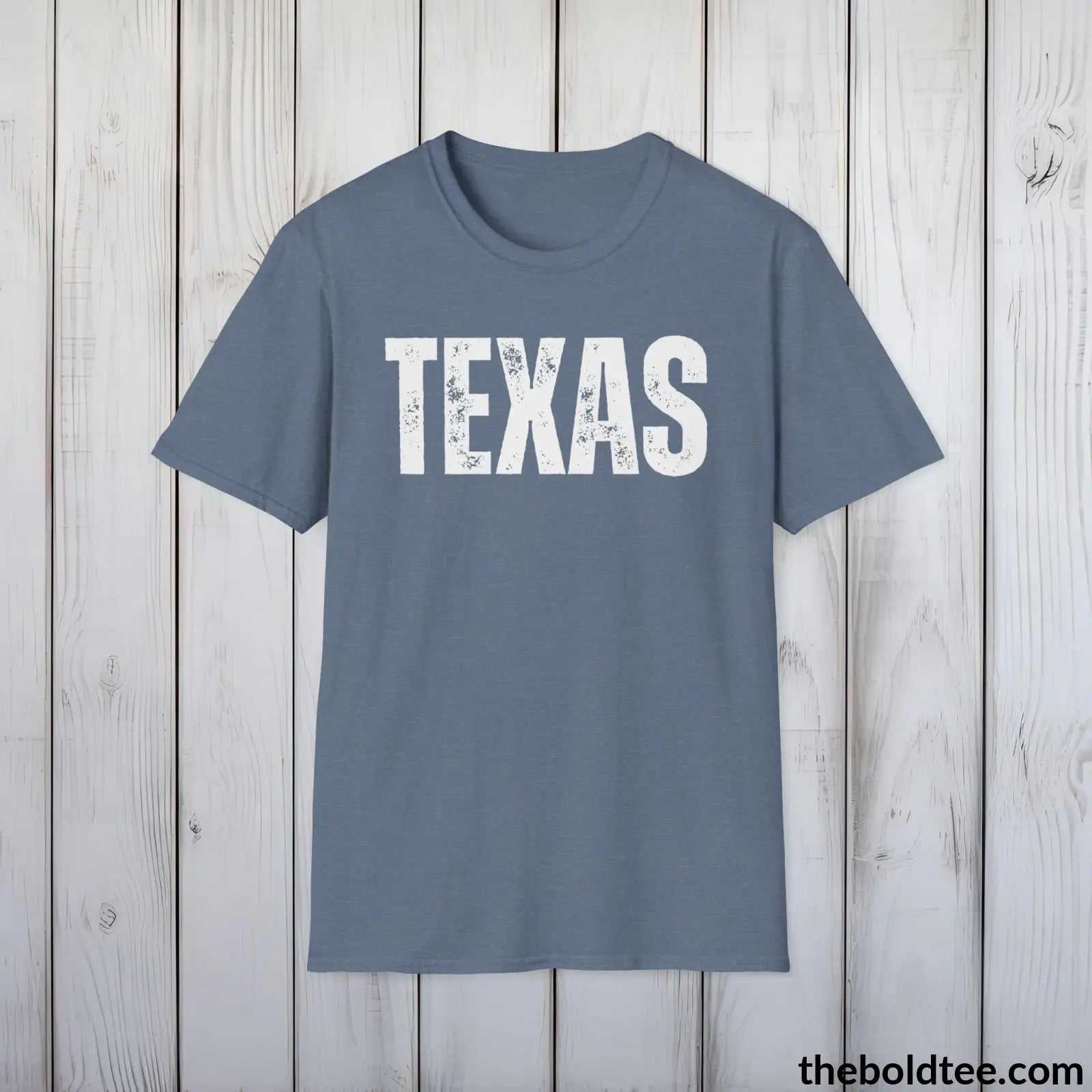 T-Shirt Heather Indigo / S TEXAS Tee - Casual, Sustainable & Soft Cotton Crewneck Unisex T-Shirt - 9 Bold Colors