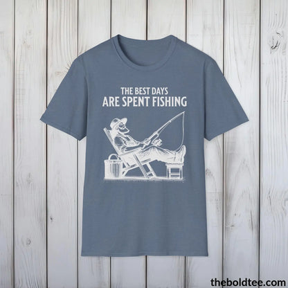 T-Shirt Heather Indigo / S The Best Days Are Spent Fishing T-Shirt - Premium Fishing Graphic Tee -  Cool Fisher Shirt - Fishing Gift For Fishermen - 9 Colors Available